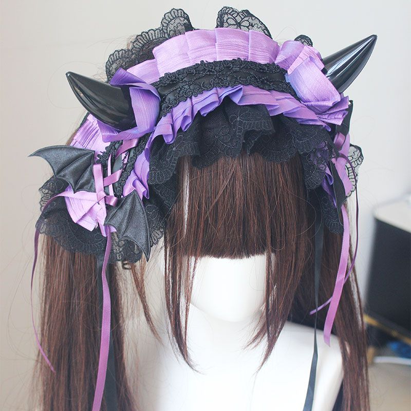 Dark Gothic Lolita Devil Horns Devil Wings Headband