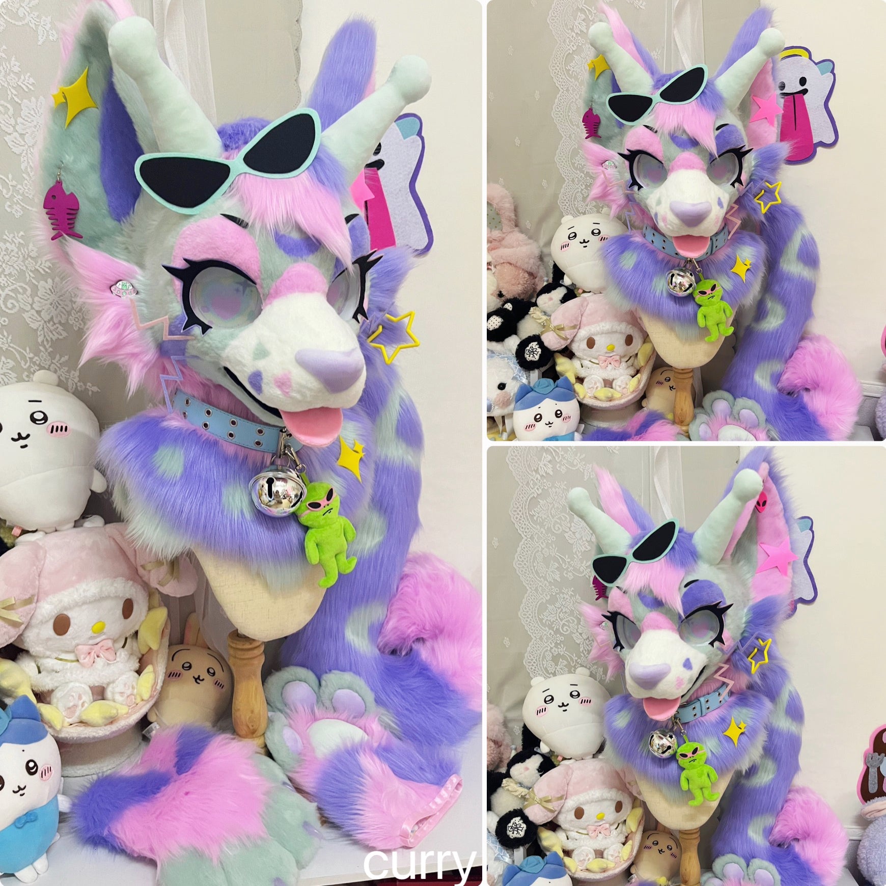 Alien Cat Kemono Head Fursuit (Gift Handpaws+Tail)