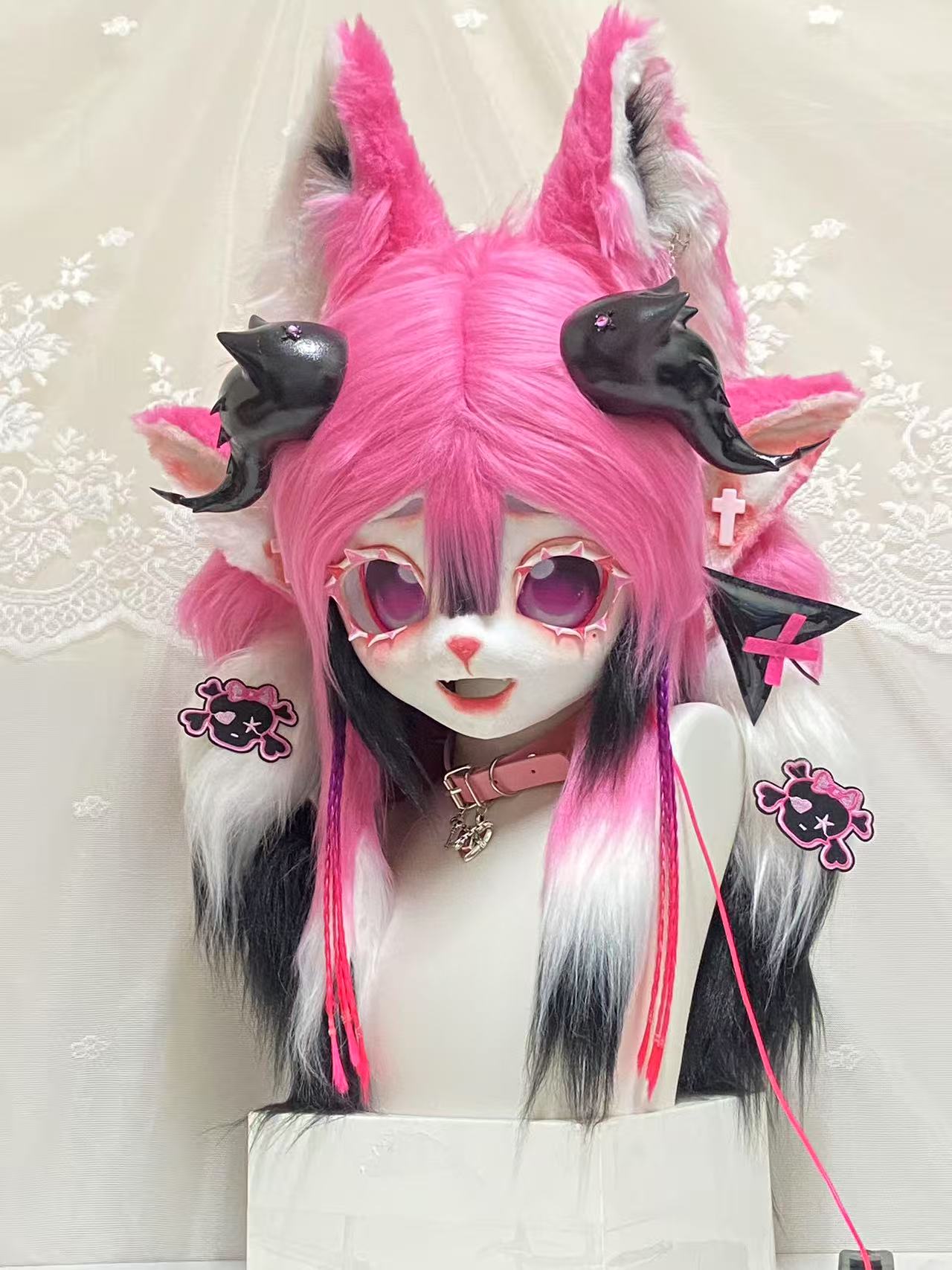 Pink Devil Kig Head Fursuit