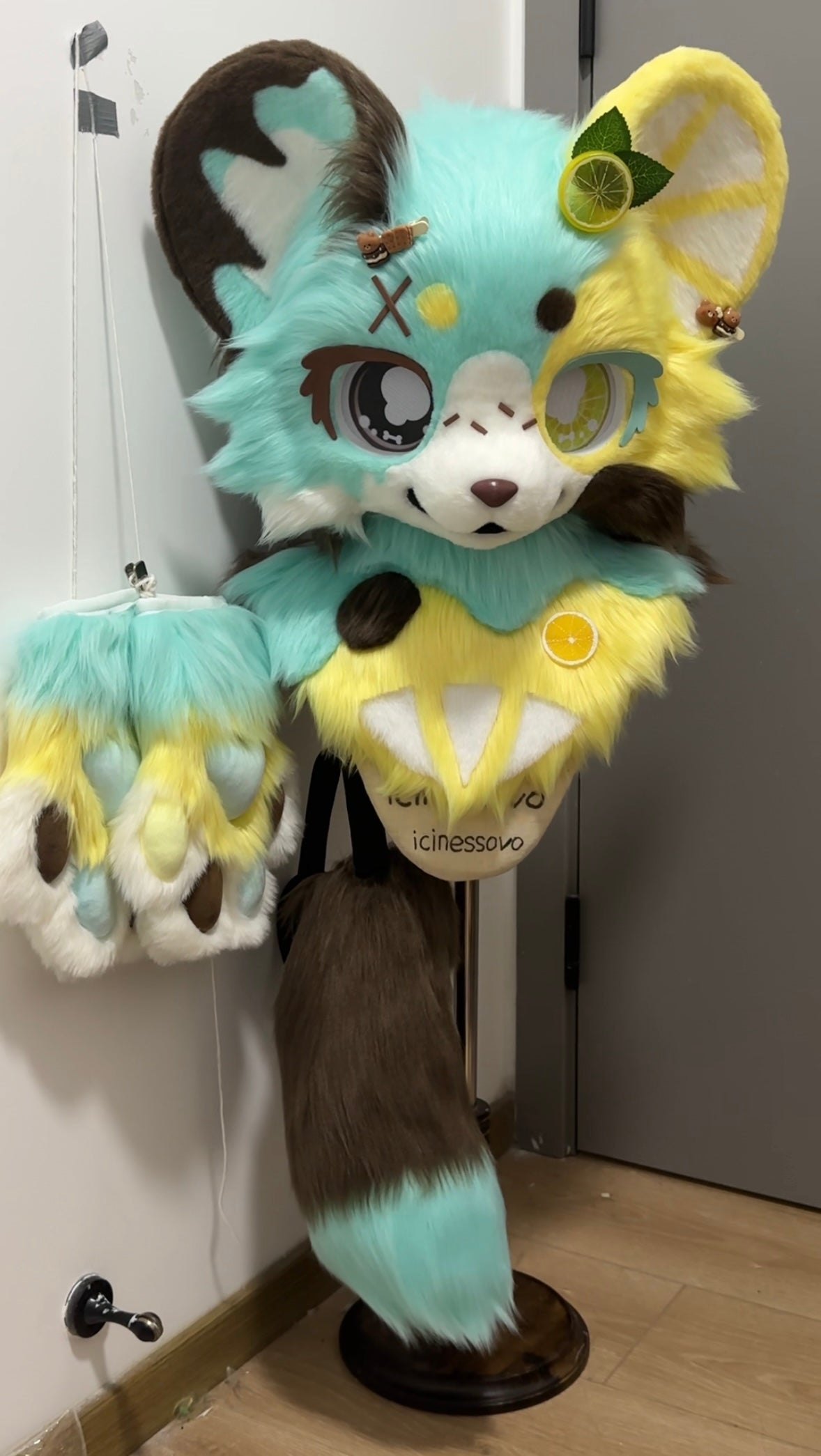 Lemon Mint Chocolate Bears Kemono Head Fursuit (Gift Handpaws+Tail)