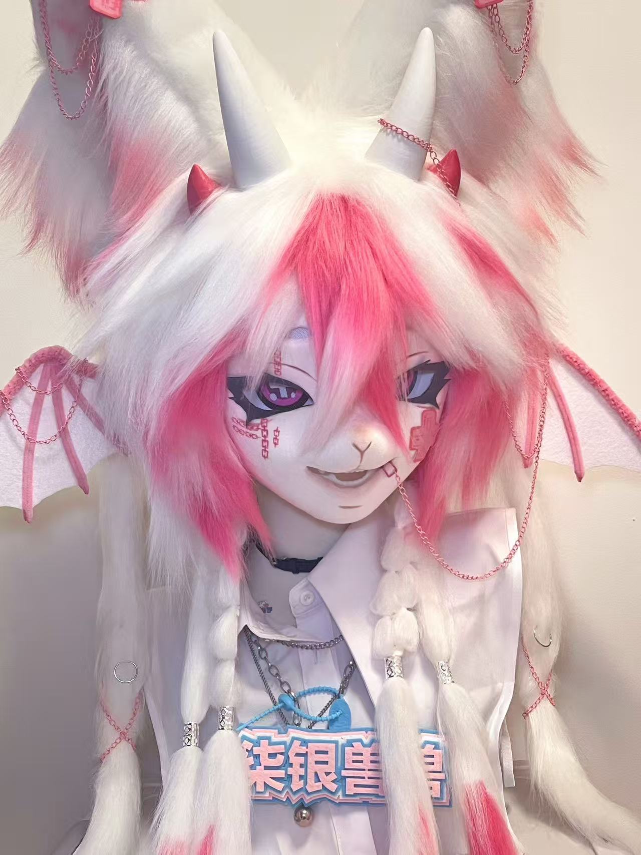 Red White Bat Kig Head Fursuit