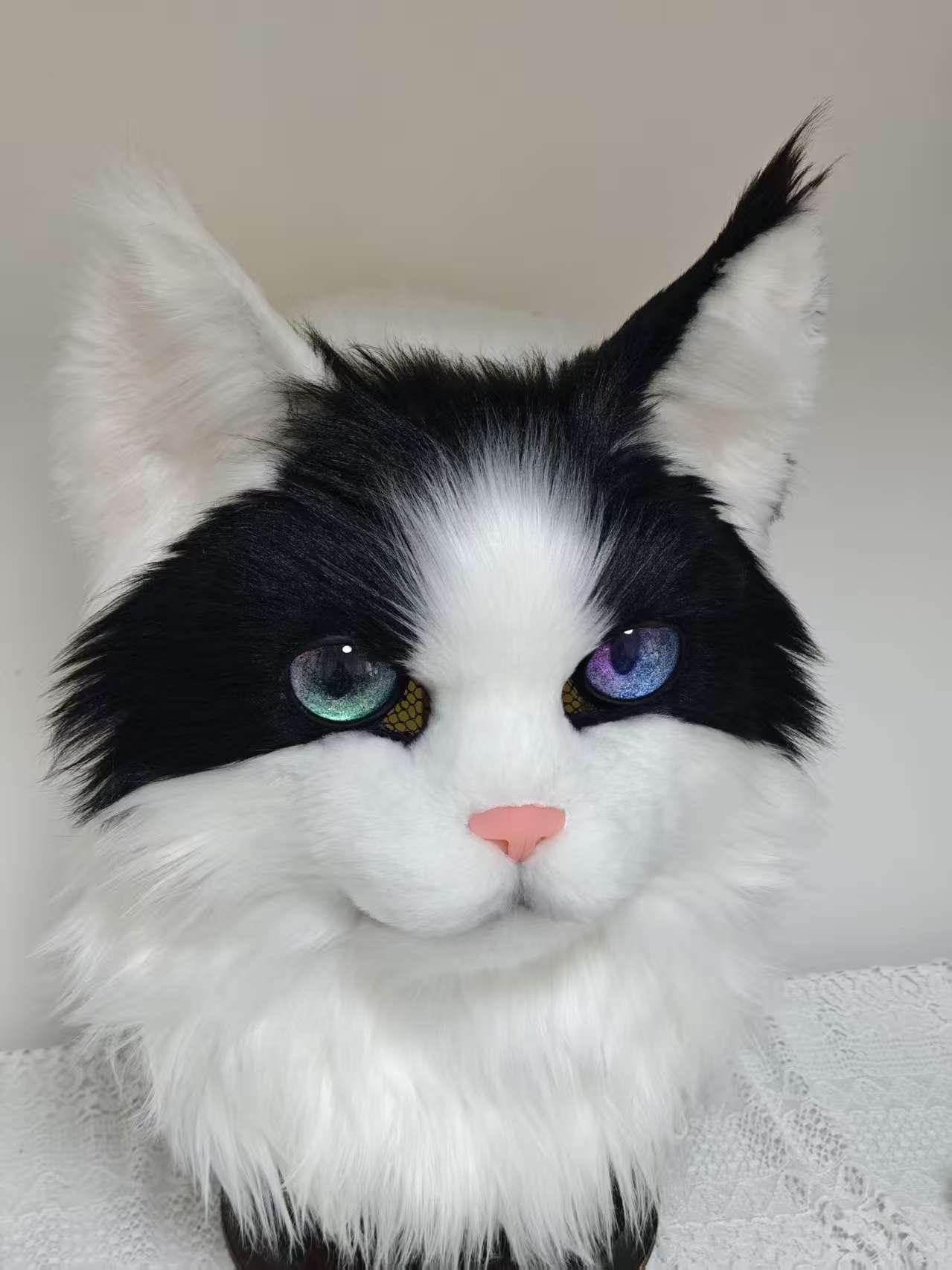 Black White Kitten Realistic Head Fursuit