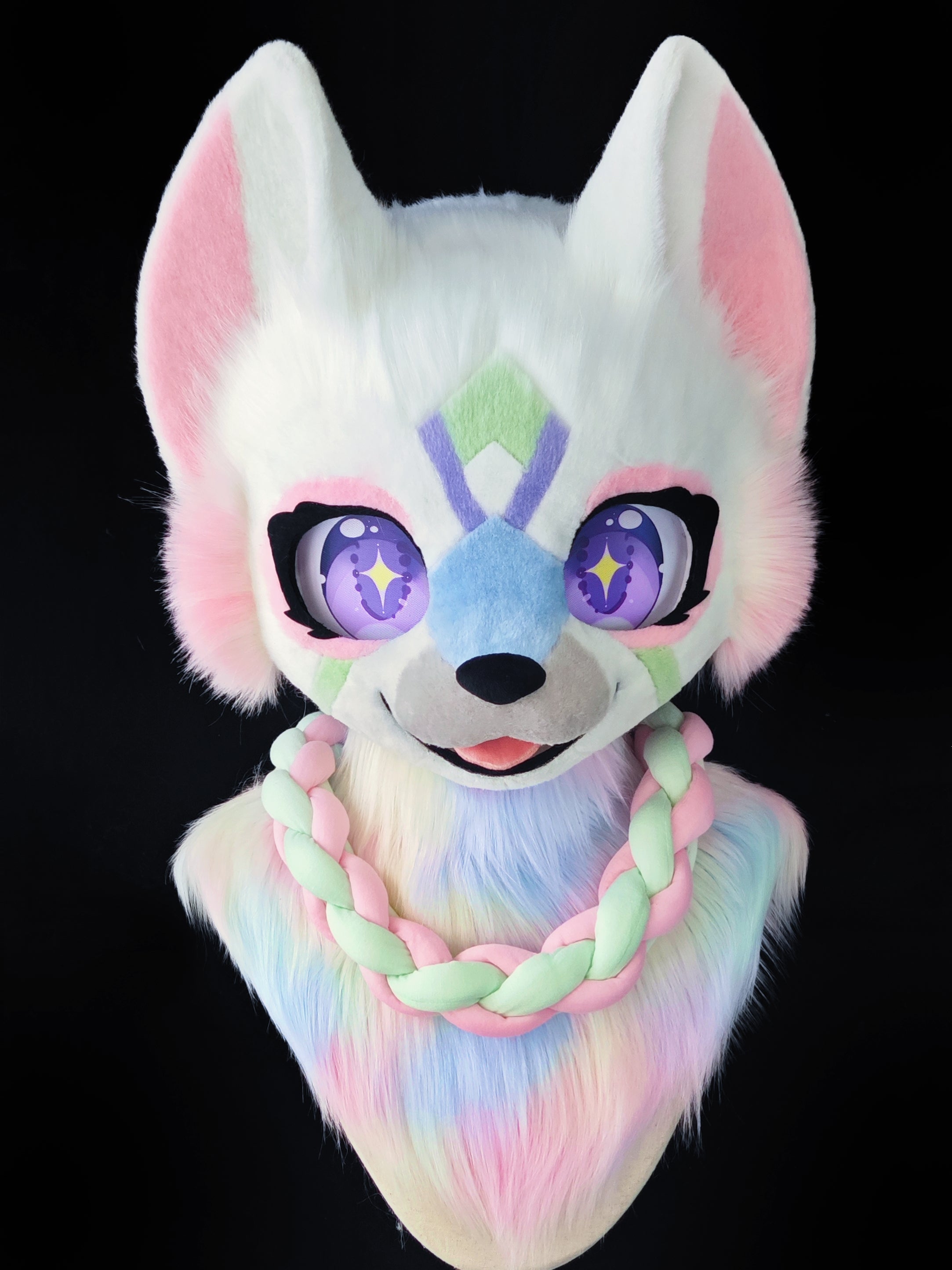 Pink Star Fox Kemono Head Fursuit (Gift Handpaws+2Tail)