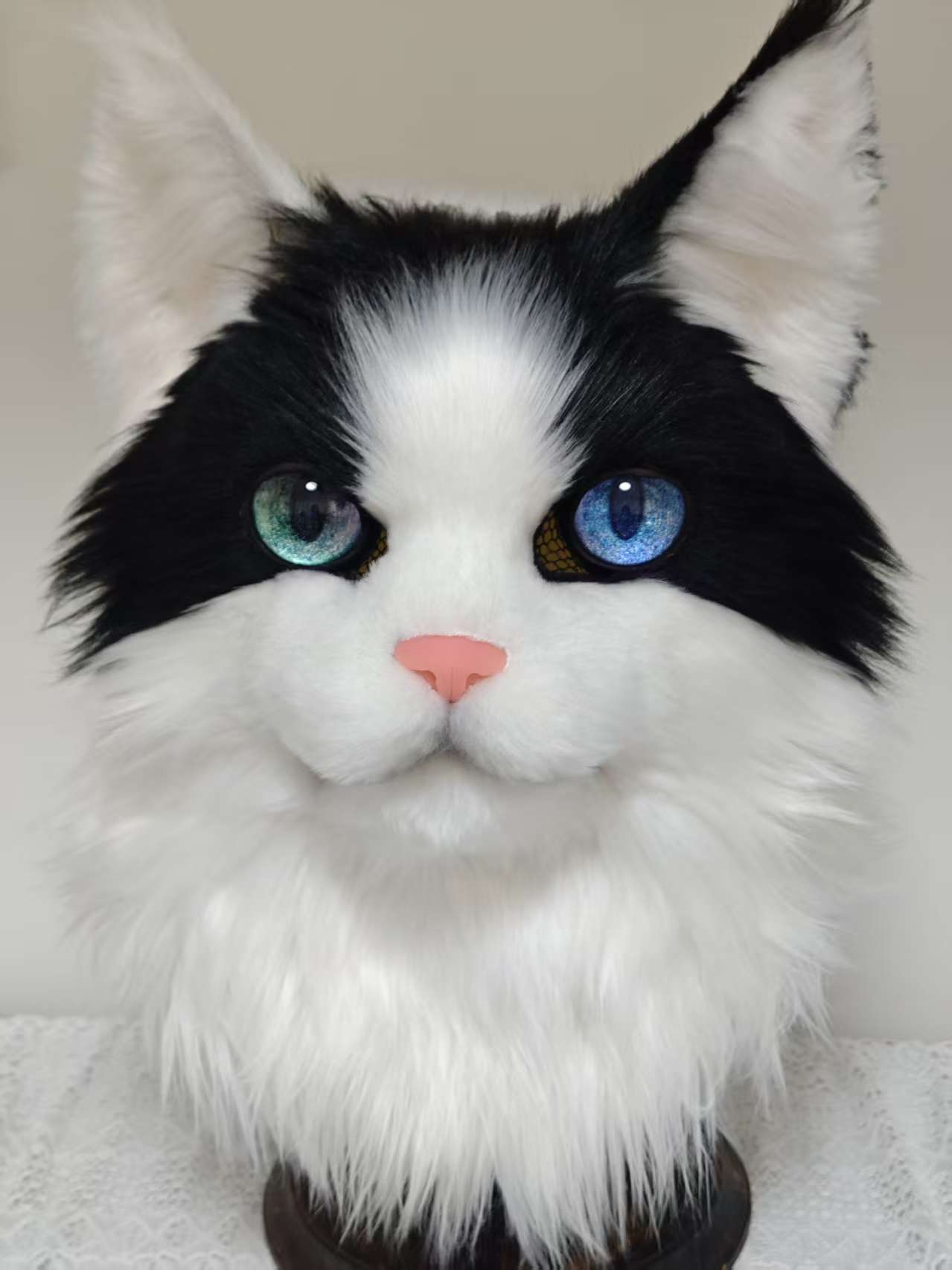 Black White Kitten Realistic Head Fursuit
