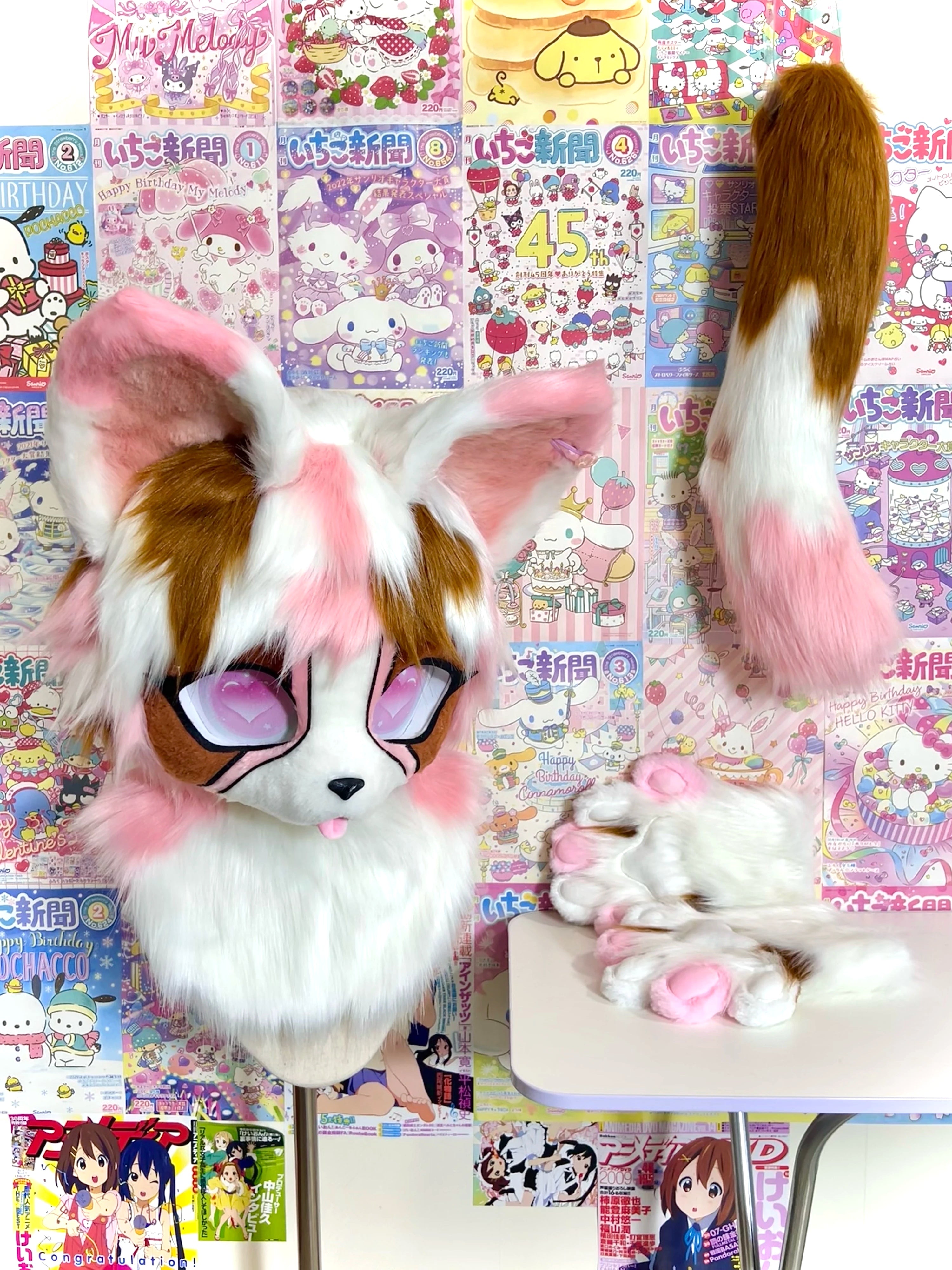 Pink Civet Cat Kemono Head Fursuit (Gift Handpaws+Tail)