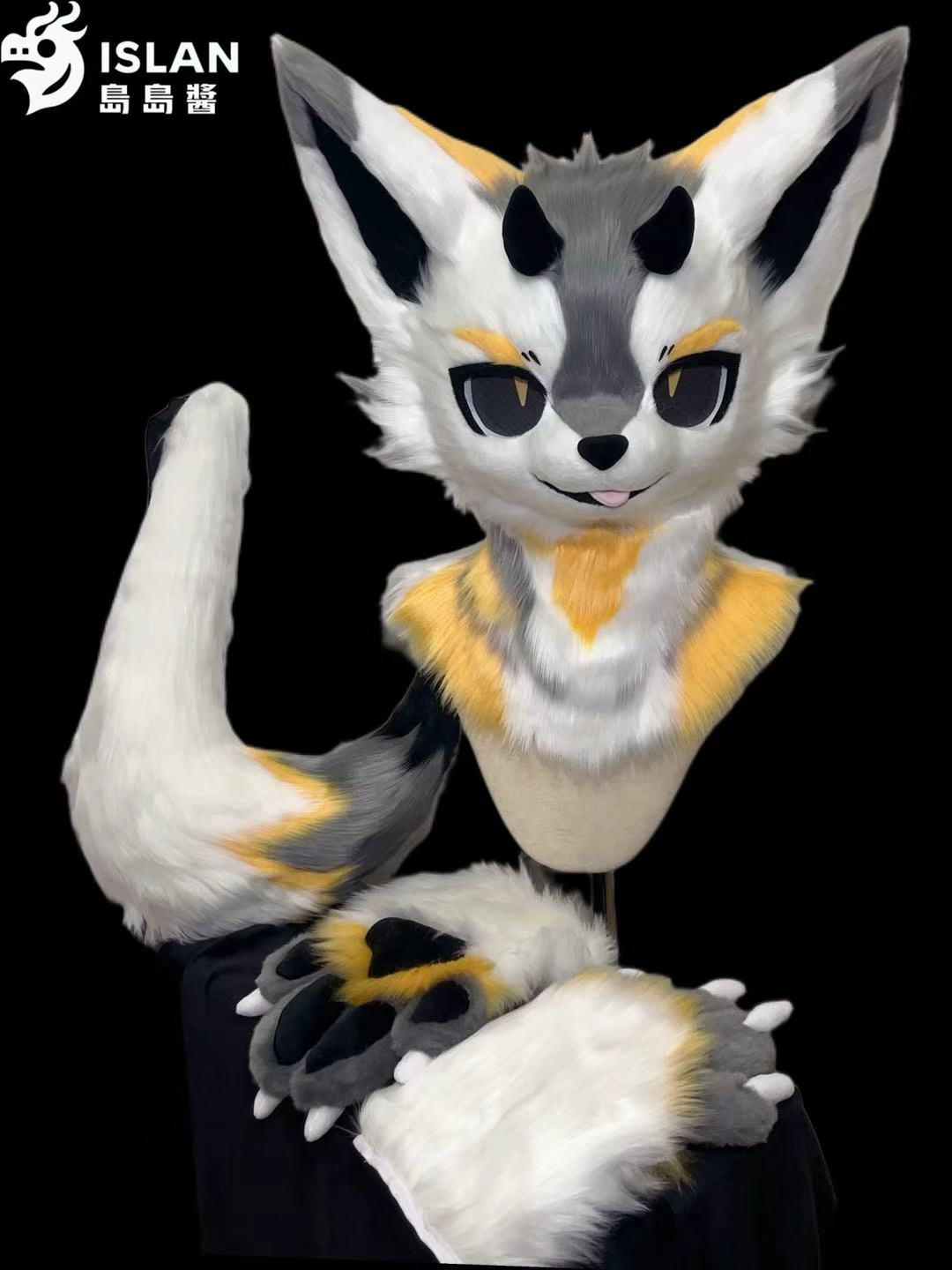 Grey White Dragon Kemono Head Fursuit (Gift Handpaws+Tail)