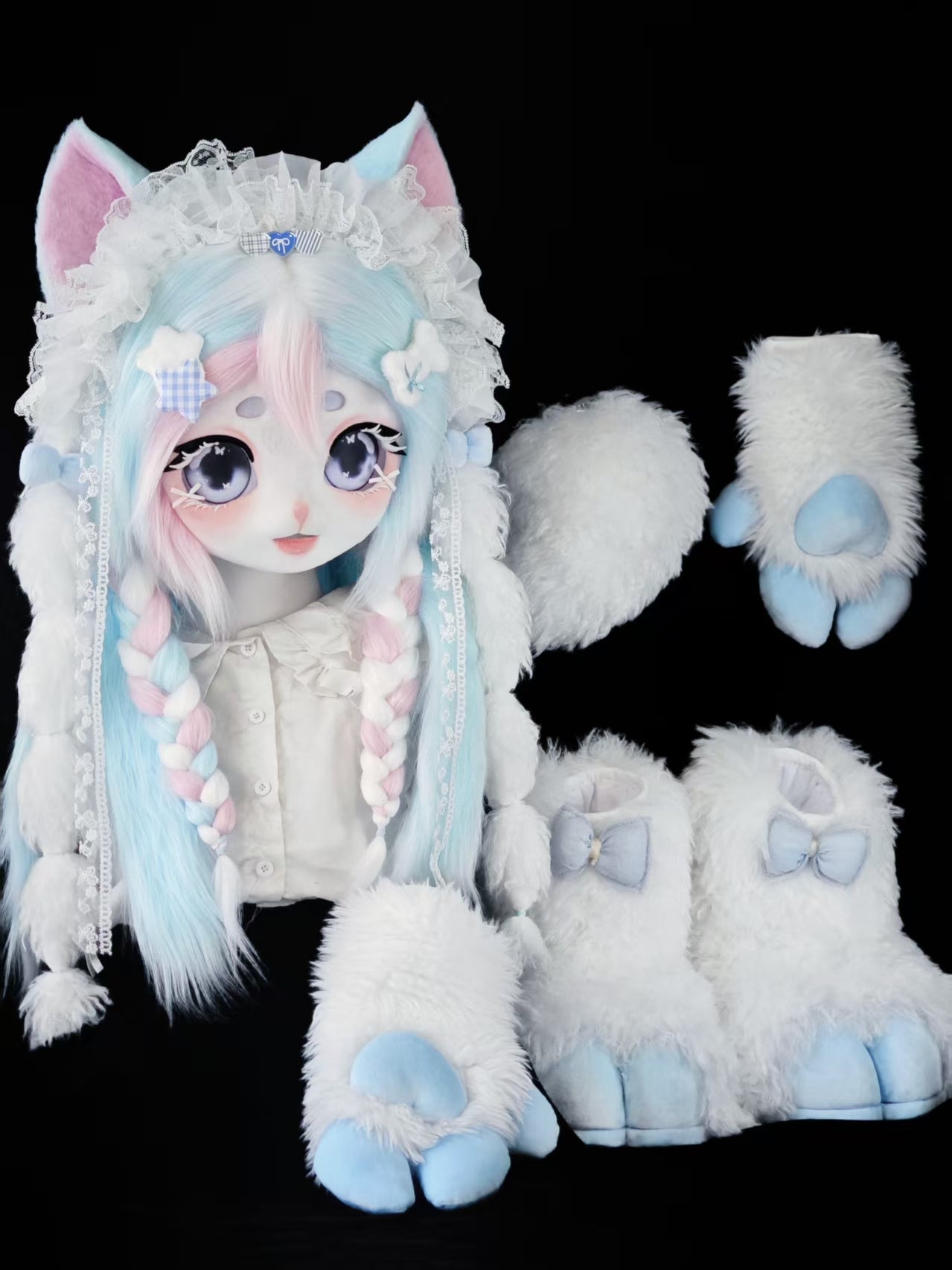 Light Blue Kitten Kig Head Fursuit (Gift Feetpaws+Handpaws+Tail)