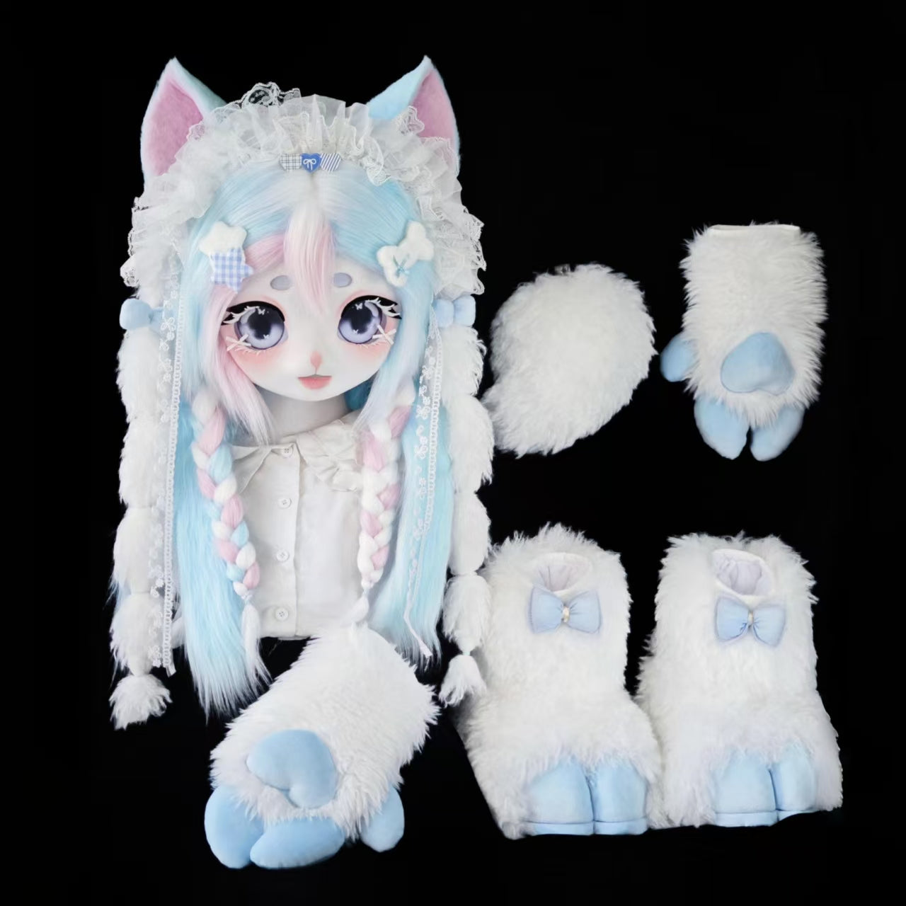 Light Blue Kitten Kig Head Fursuit (Gift Feetpaws+Handpaws+Tail)