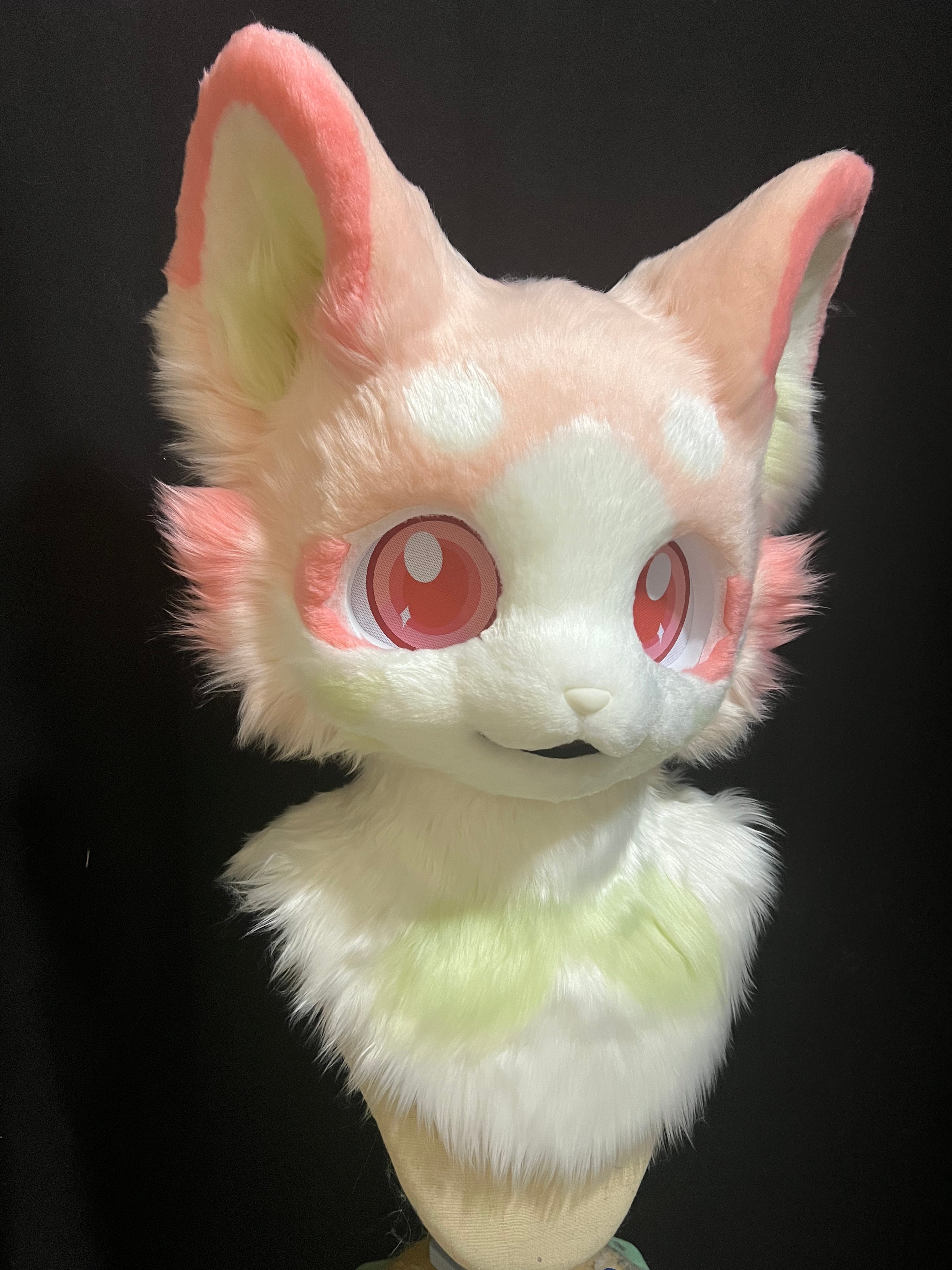 Pink Heart Kitten Kemono Head Fursuit
