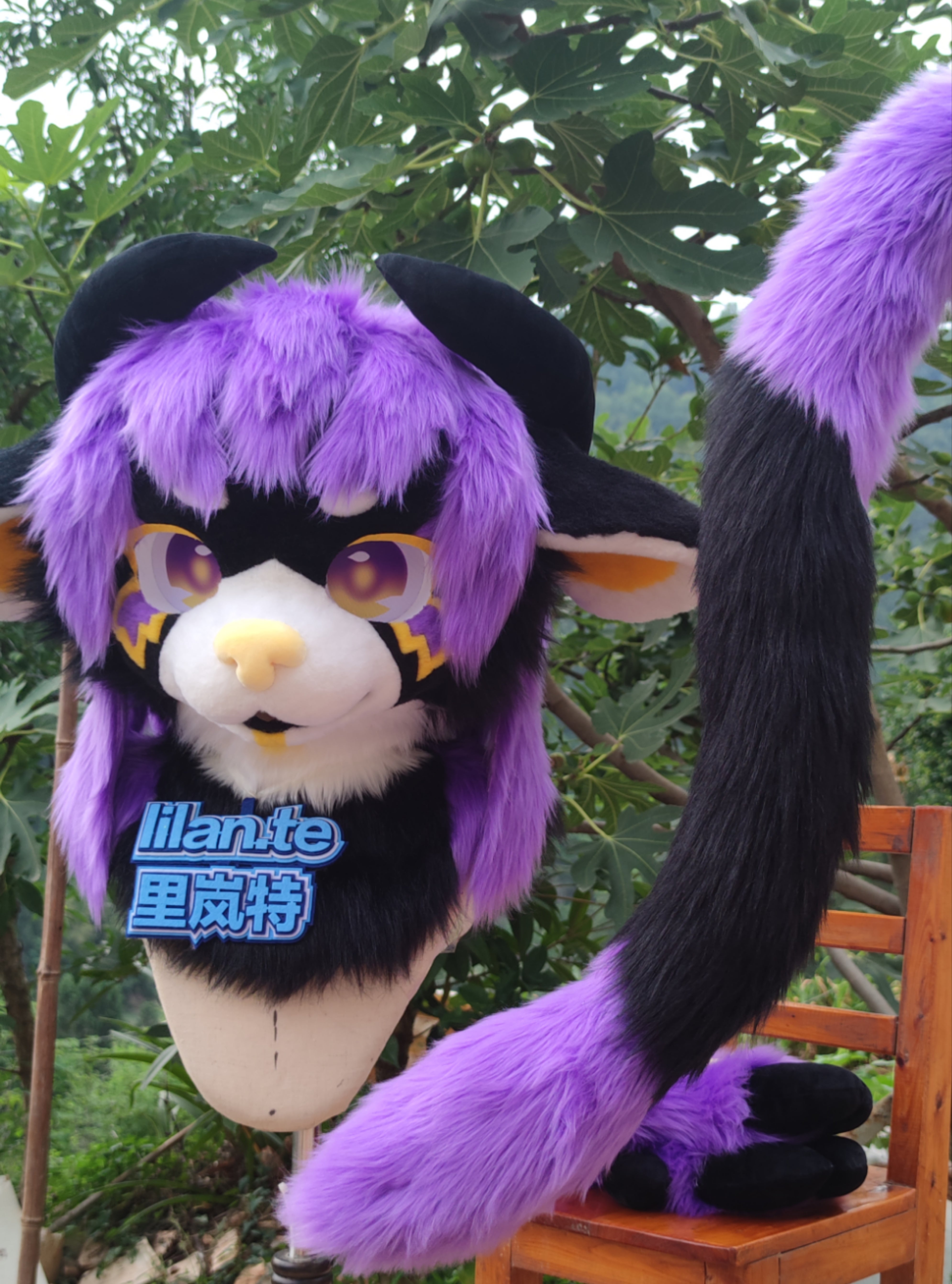 Black Purple Bull Kemono Head Fursuit (Gift Handpaws+Tail)