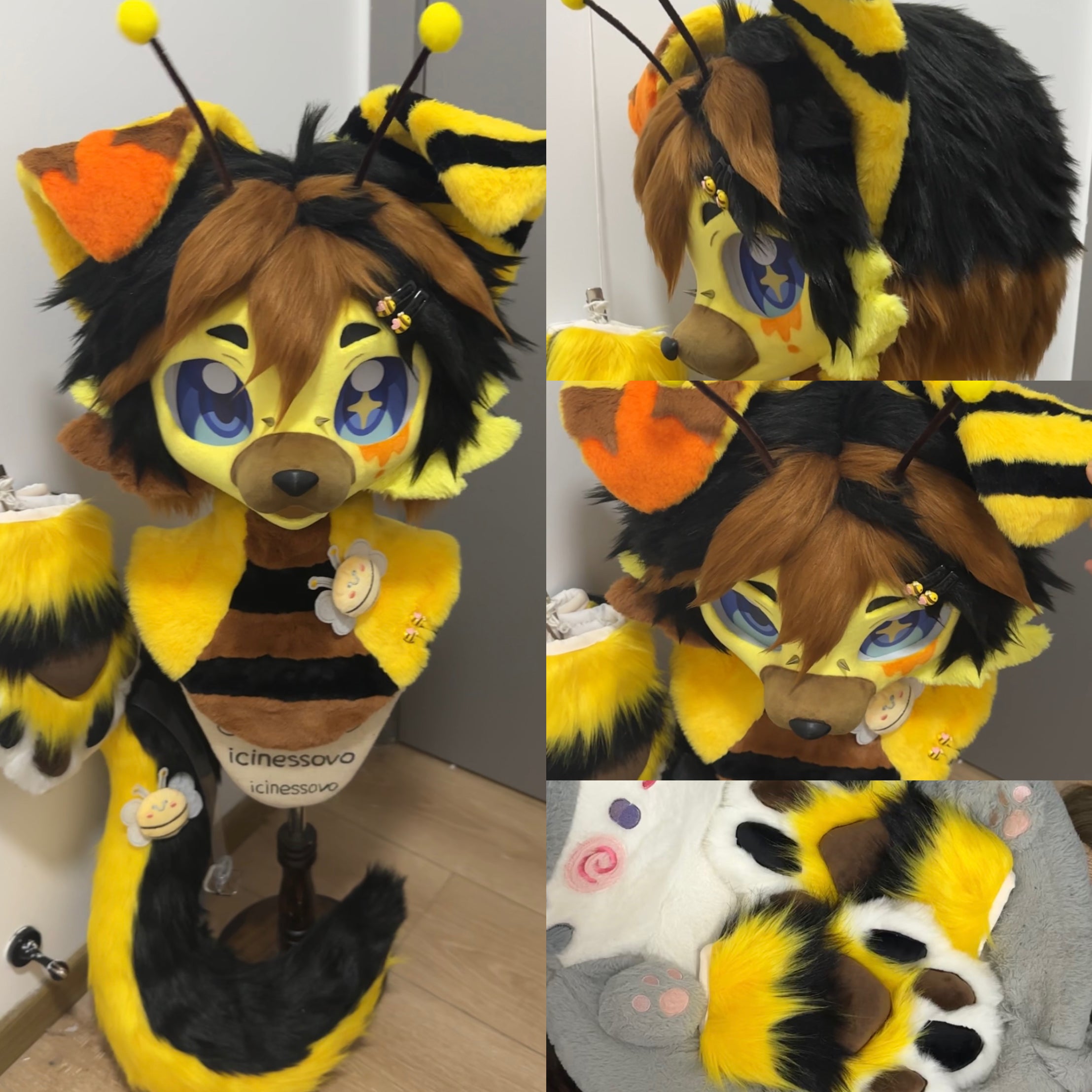 Bee Puppy Kemono Head Fursuit (Gift Handpaws+Tail)