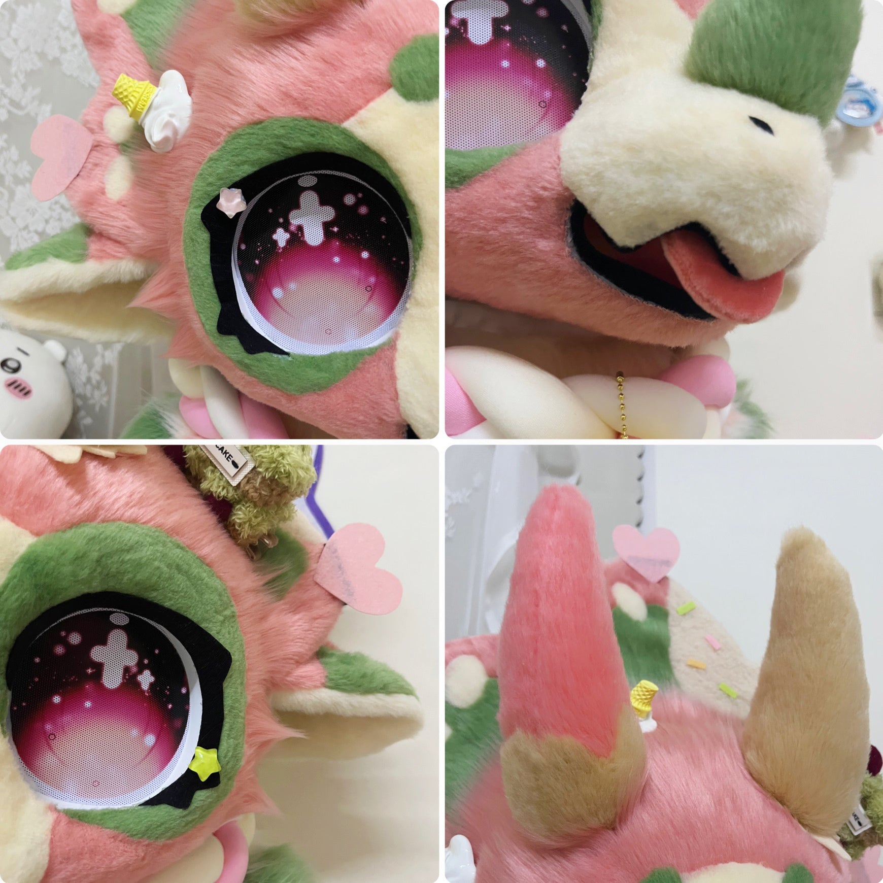 Strawberry Matcha Flavor Triceratops Kemono Head Fursuit (Gift Handpaws+Tail)