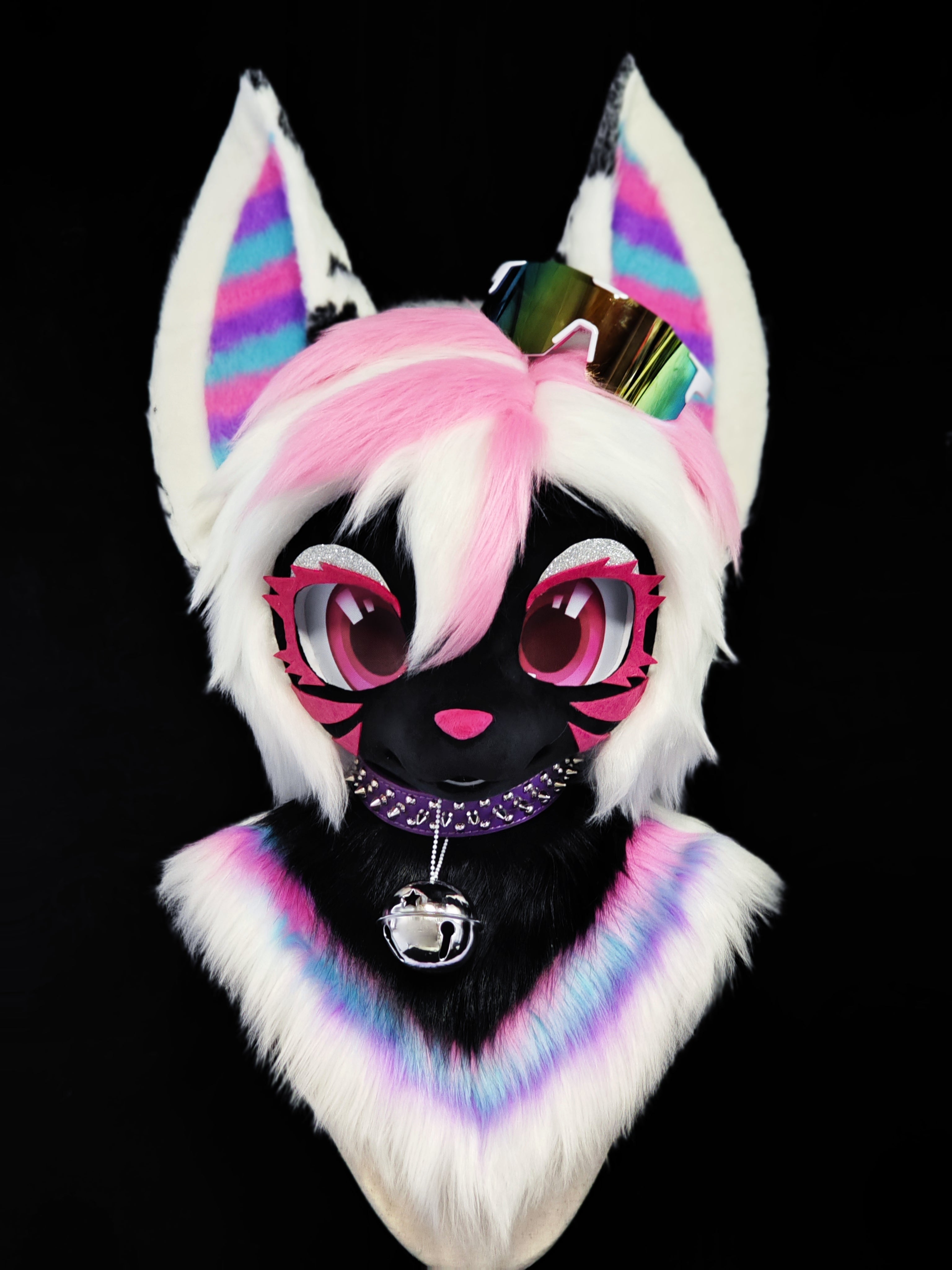 Black Rainbow Kitten Kemono Head Fursuit (Gift Handpaws+Tail)