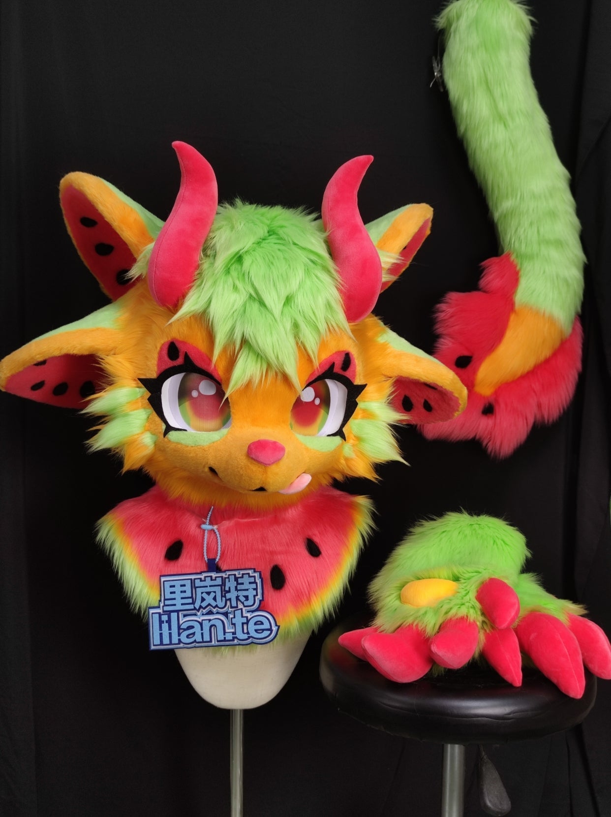 Watermelon Dragon Kemono Head Fursuit (Gift Handpaws+Tail)