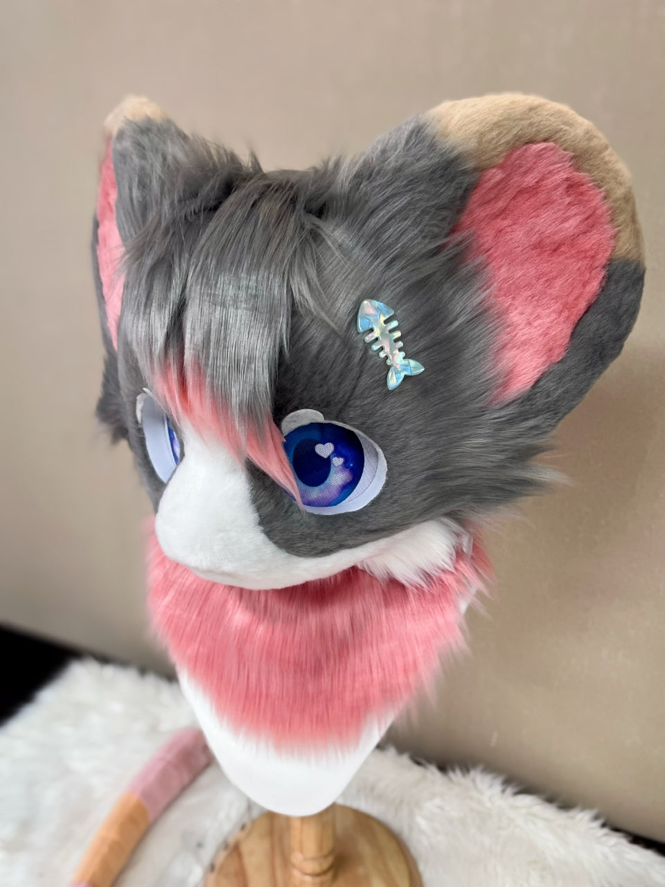 Gary Pink Mouse Kemono Head Fursuit (Gift Feetpaws+Handpaws+Tail)
