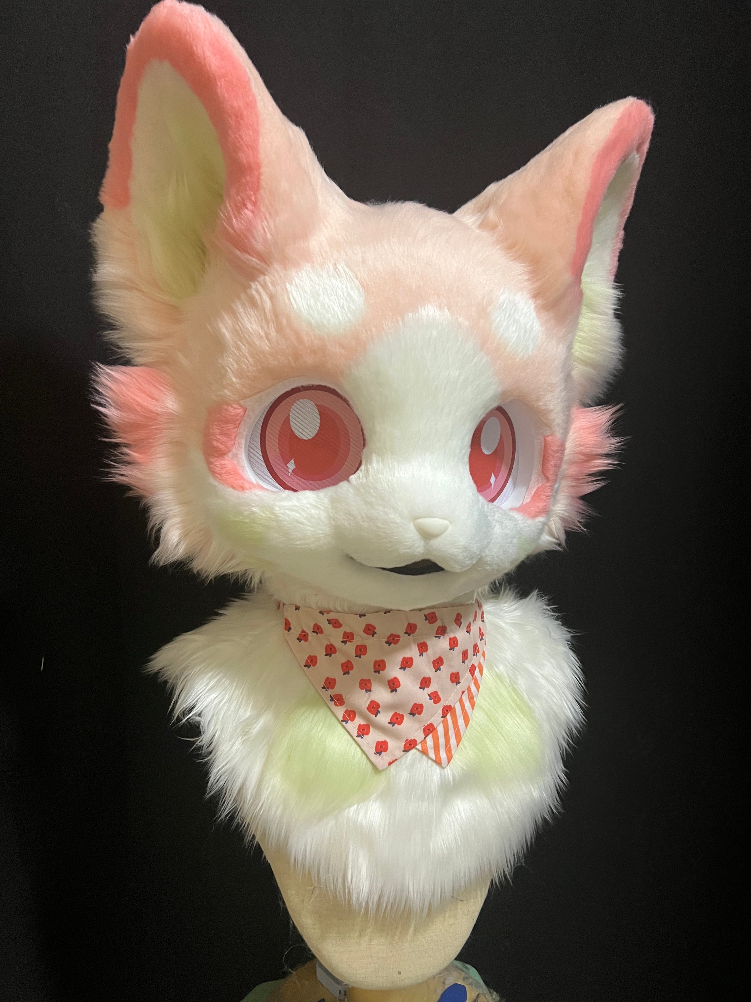 Pink Heart Kitten Kemono Head Fursuit