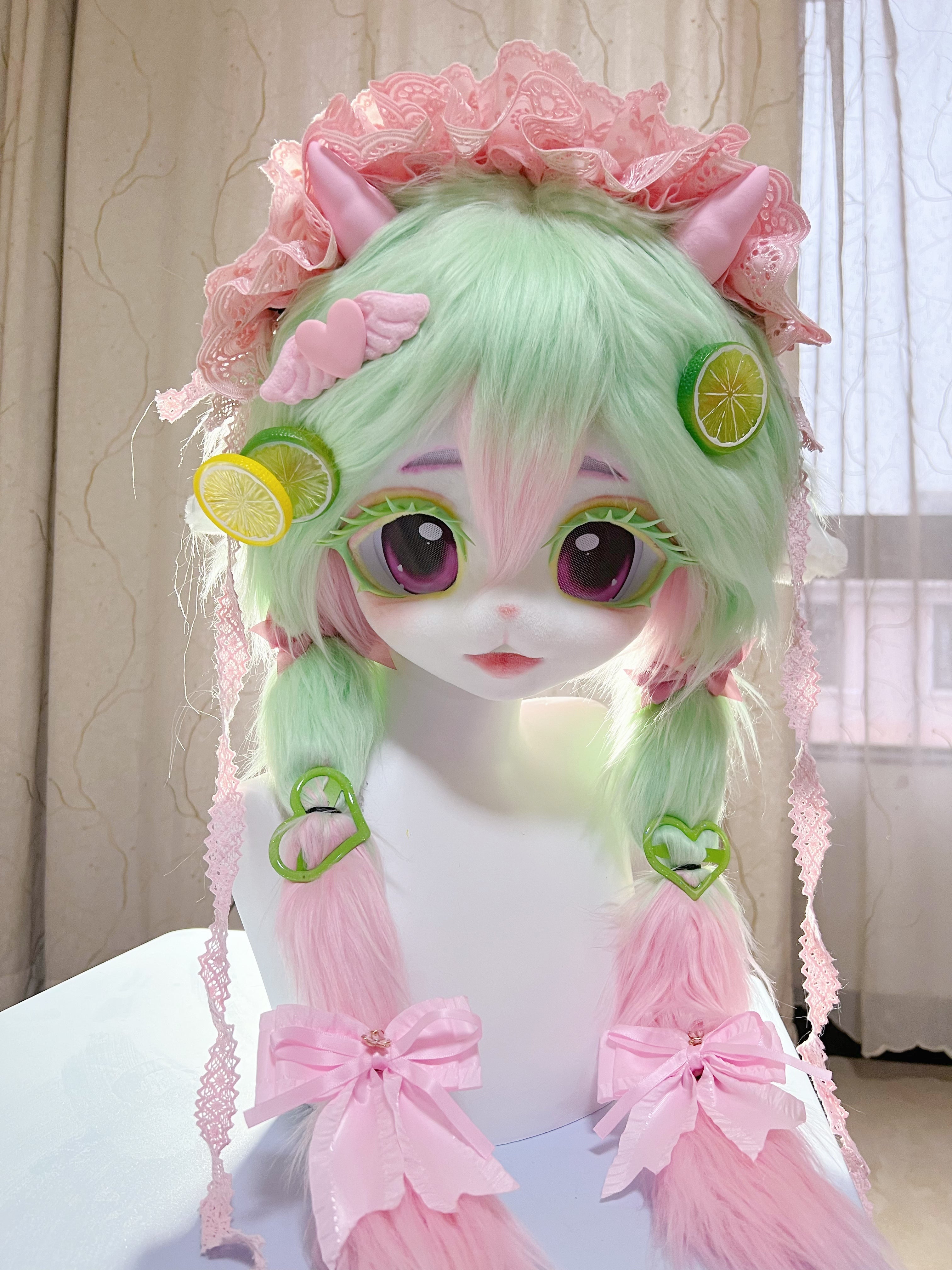 Green Lemon Kitten Fox Kig Head Fursuit