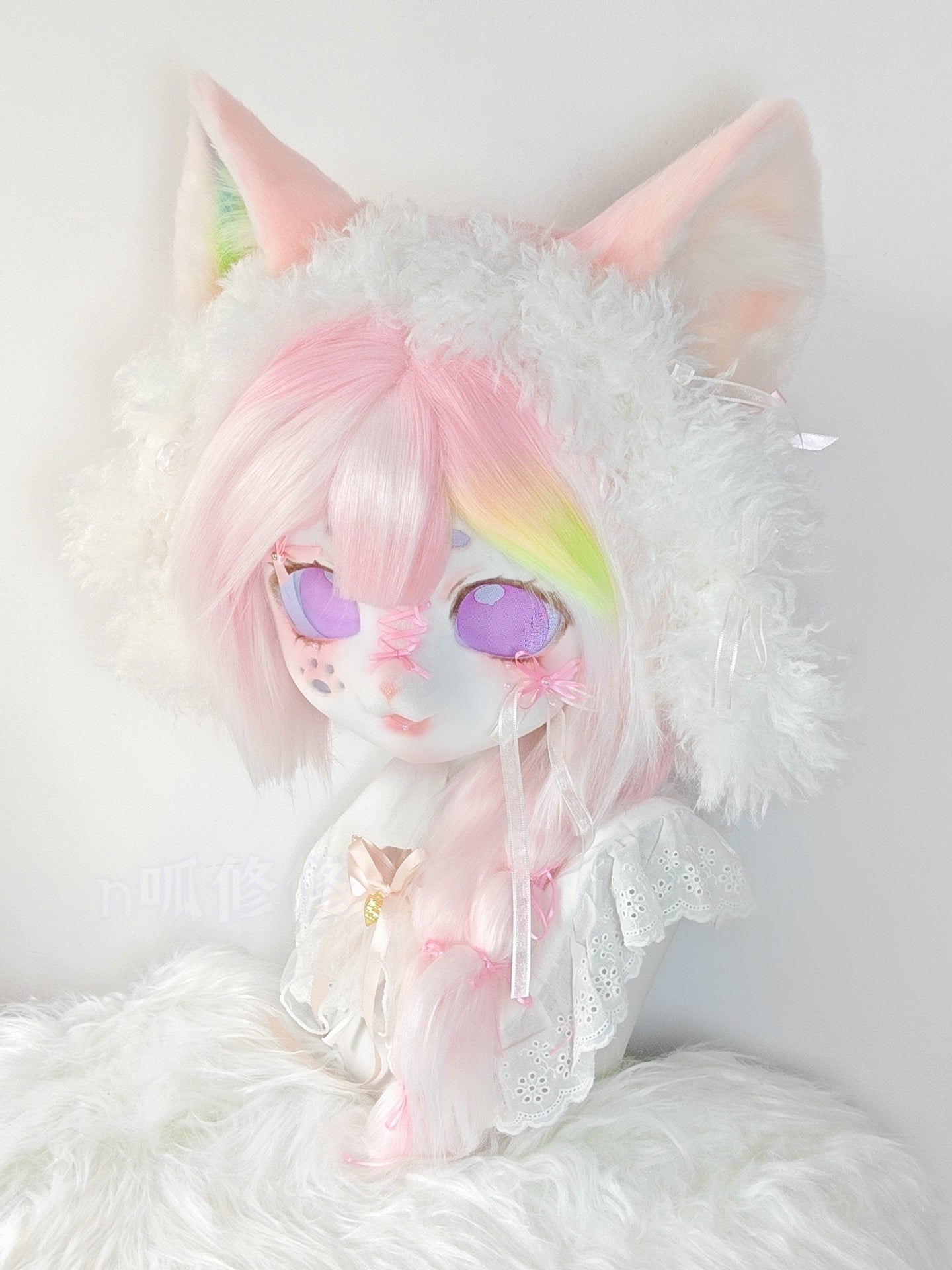 Pink Rainbow Kitten Kig Head Fursuit