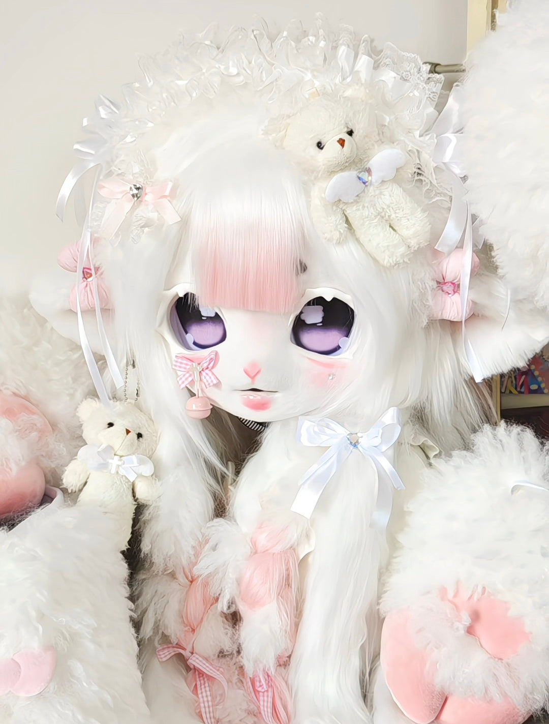 Pink Lamb Kig Head Fursuit (Gift Handpaws+Feetpaws+Tail)