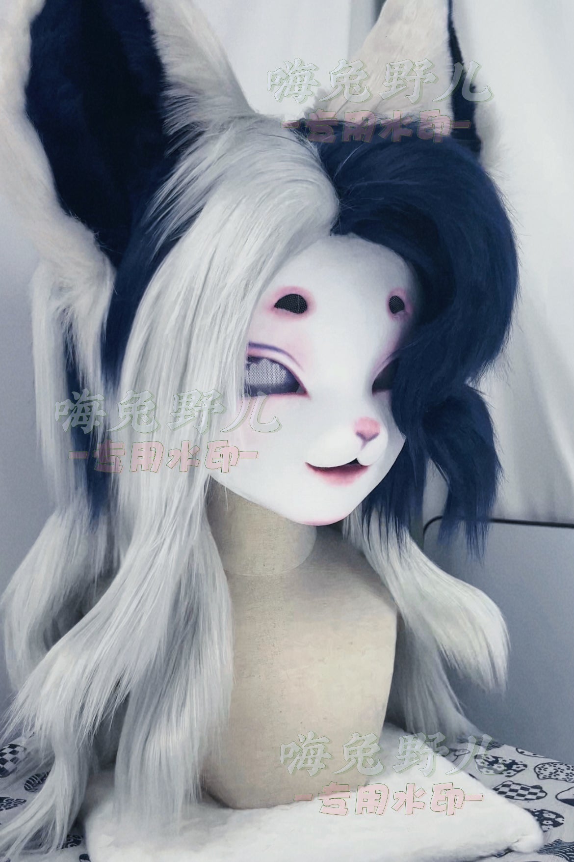 Black White Fox Kig Head Fursuit