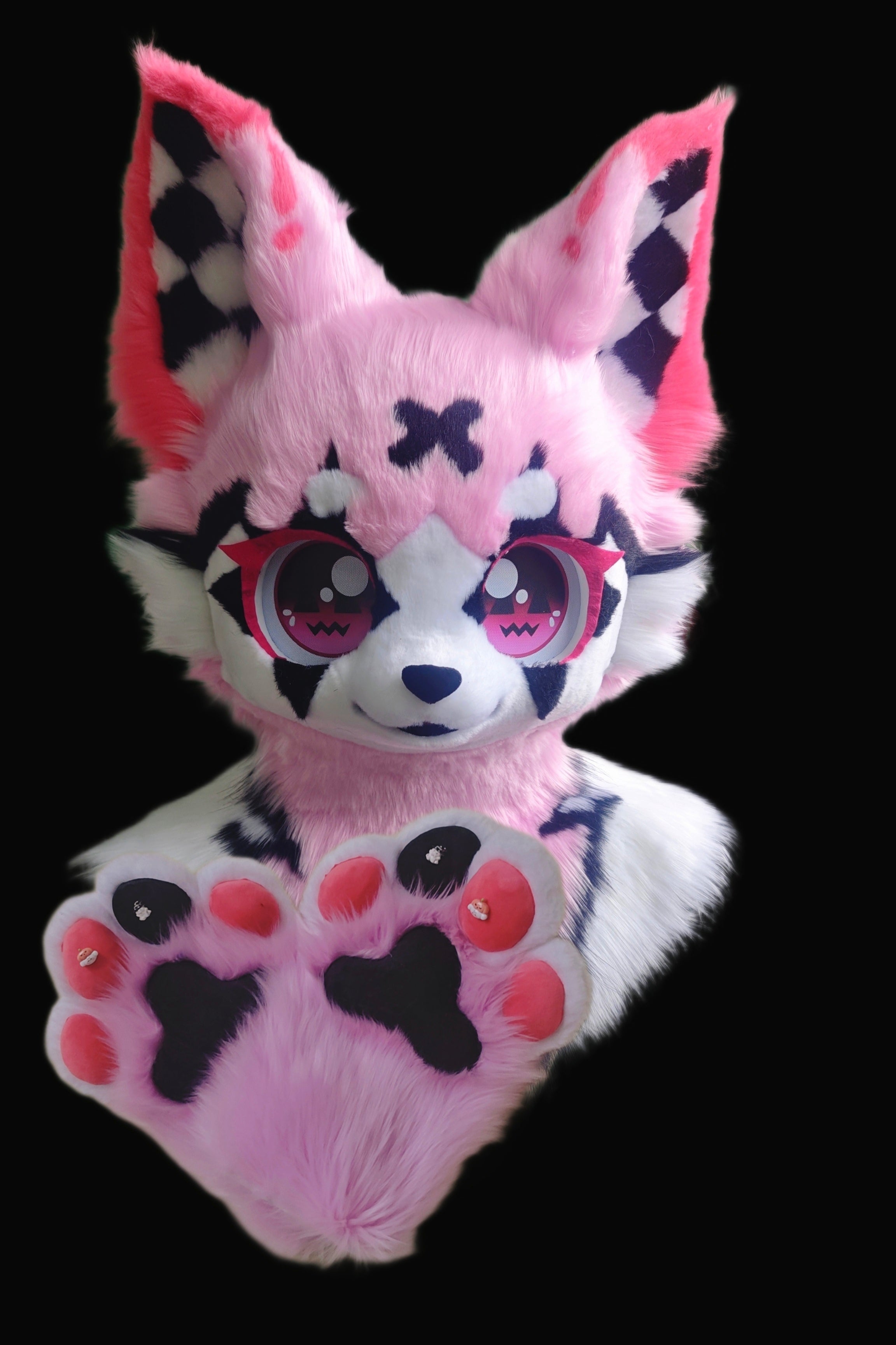 Black White Plaid Kitten Kemono Head Fursuit (Gift Handpaws)