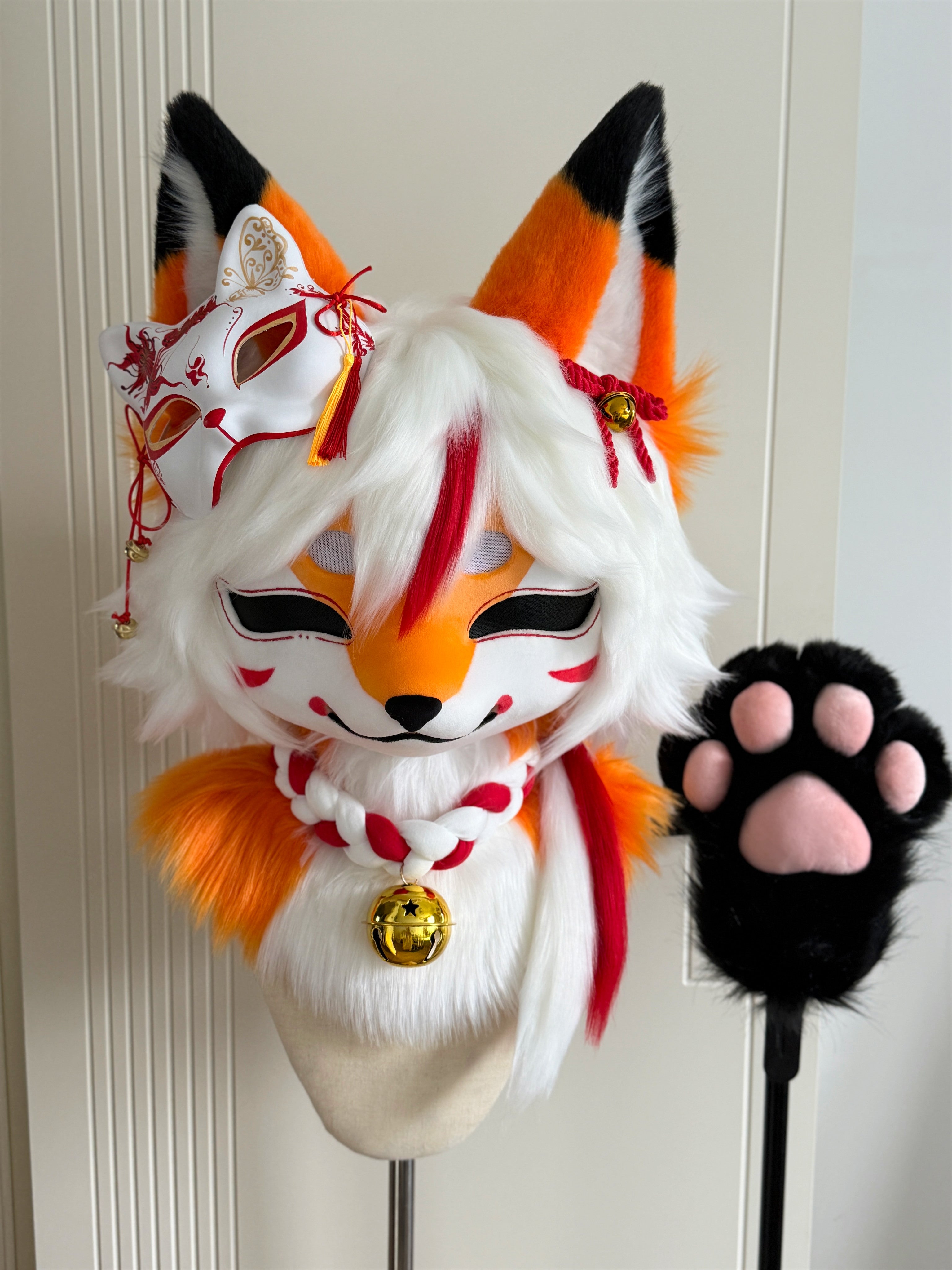 Inari Fox Kemono Head Fursuits (Gift Necklace + Handpaws)