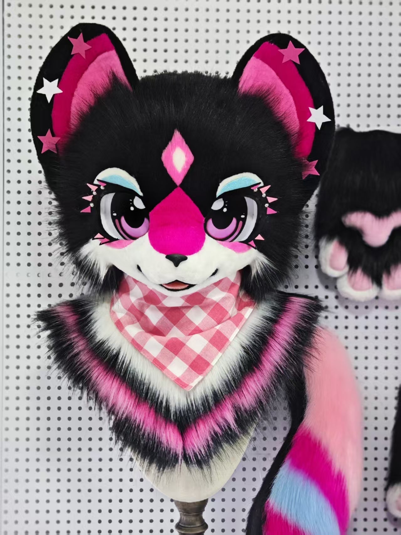 Black Pink Bear Kemono Head Fursuit (Gift Handpaws+Tail)