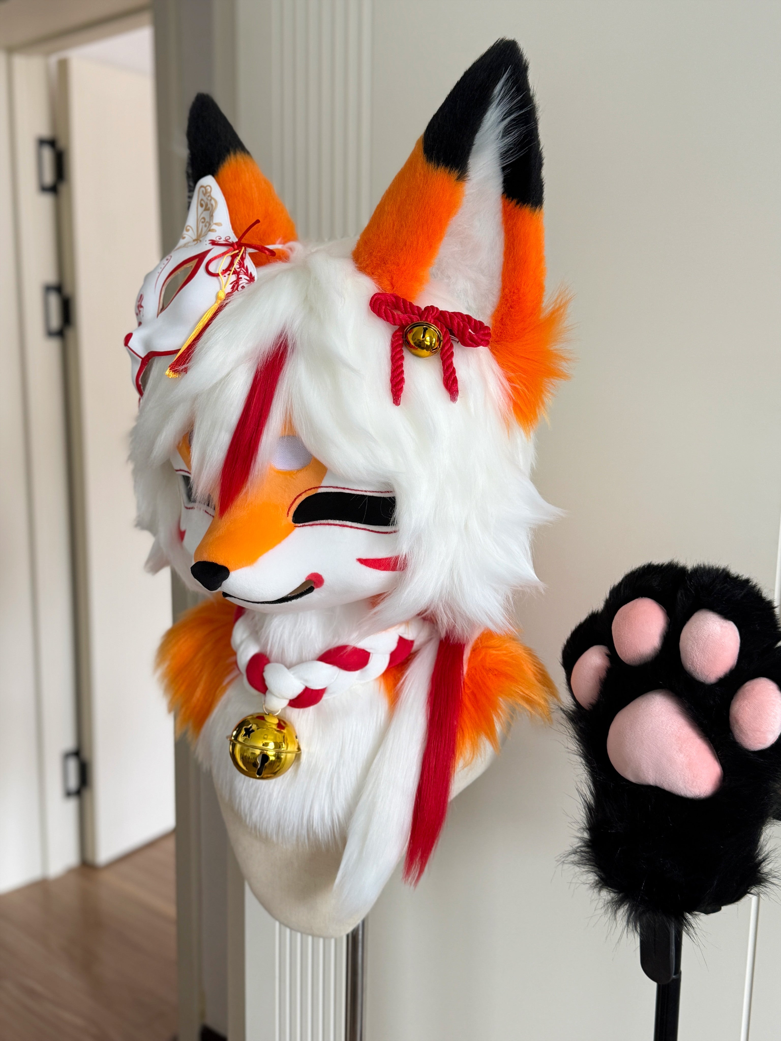 Inari Fox Kemono Head Fursuits (Gift Necklace + Handpaws)