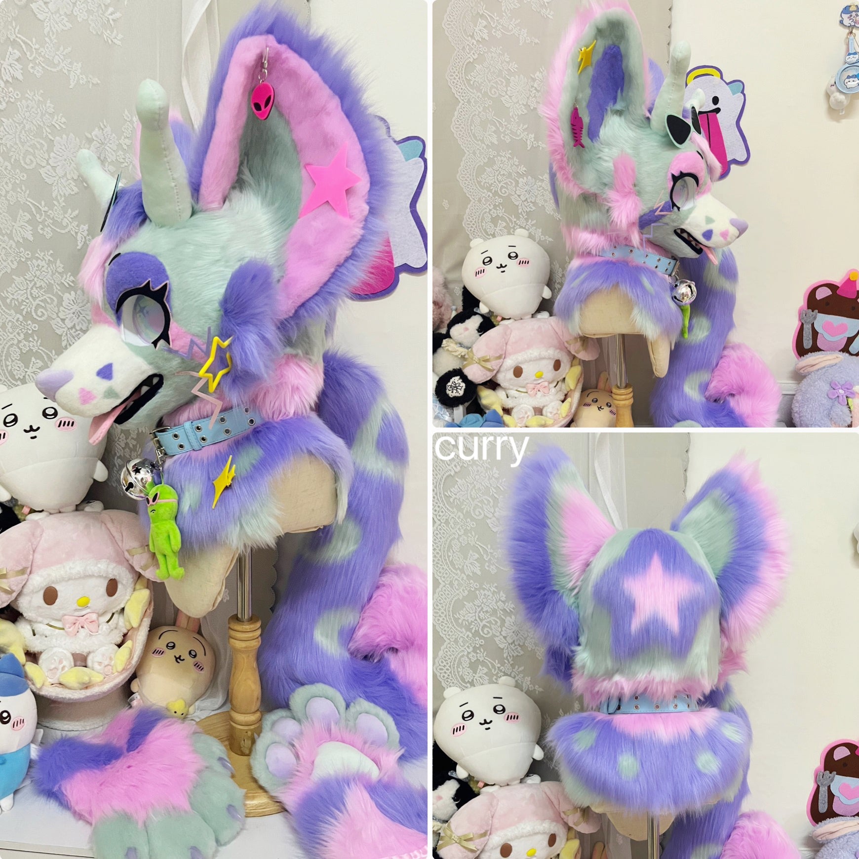 Alien Cat Kemono Head Fursuit (Gift Handpaws+Tail)