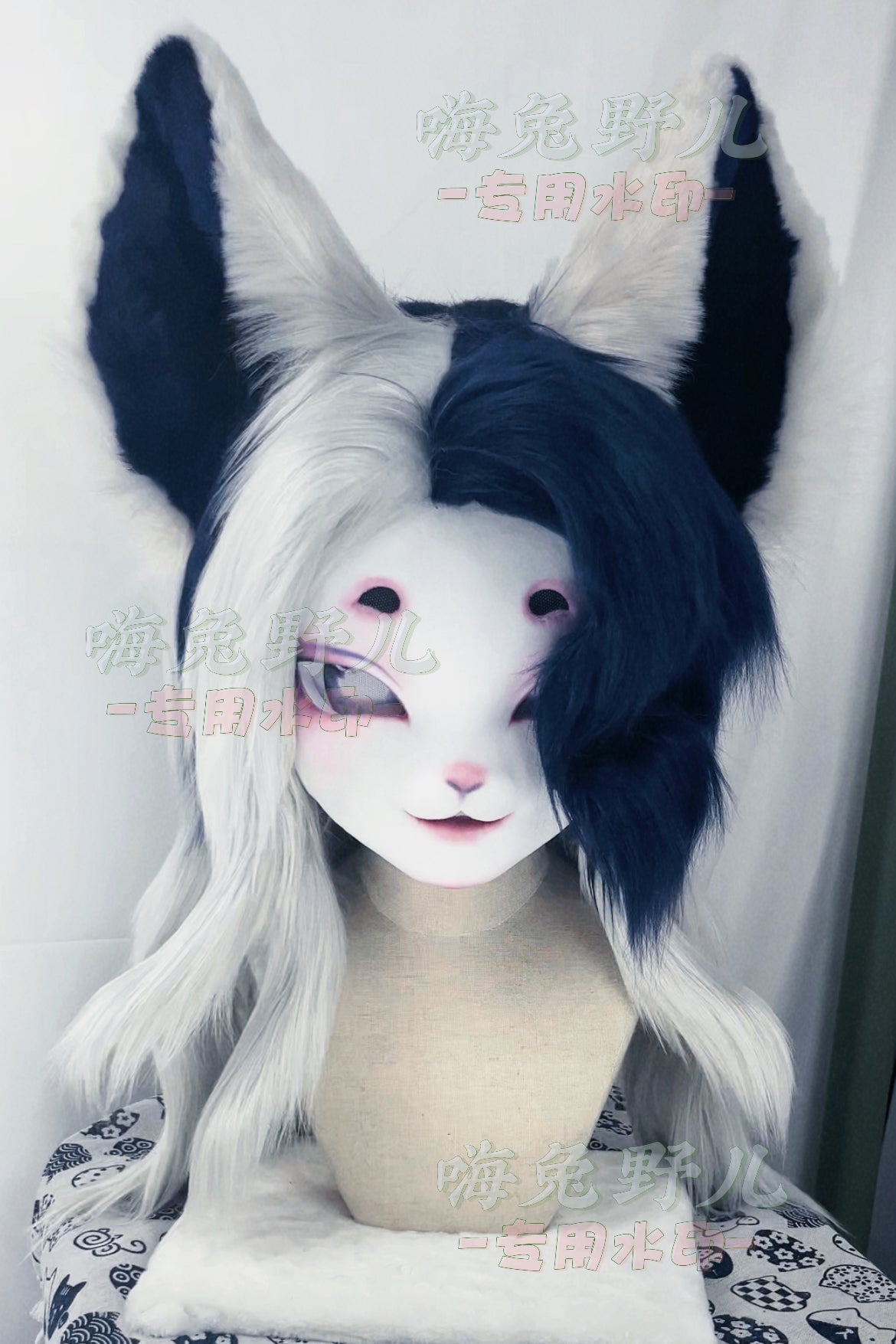 Black White Fox Kig Head Fursuit