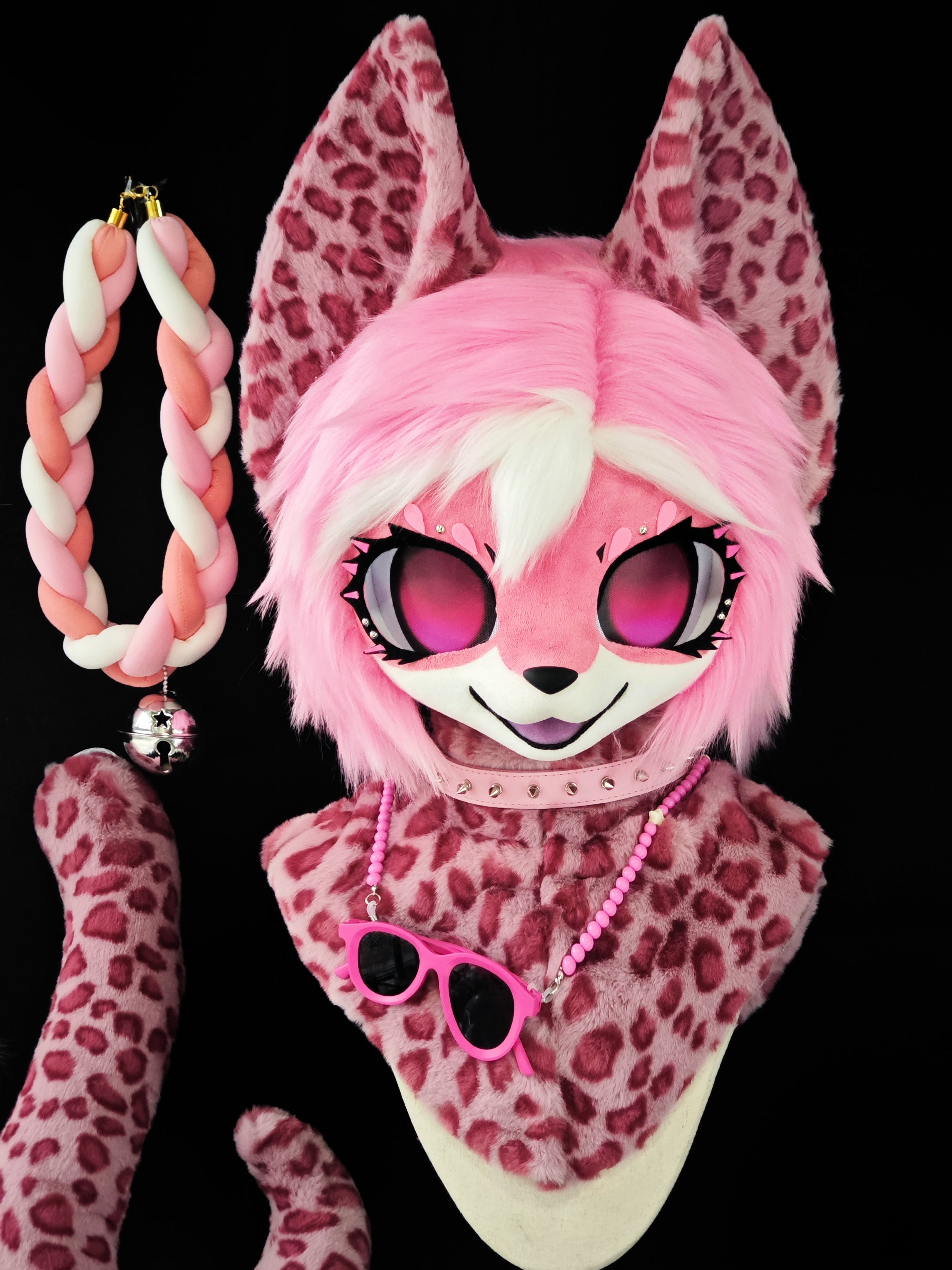 Pink Leopard Kemono Head Fursuit (Gift Handpaws+Tail)