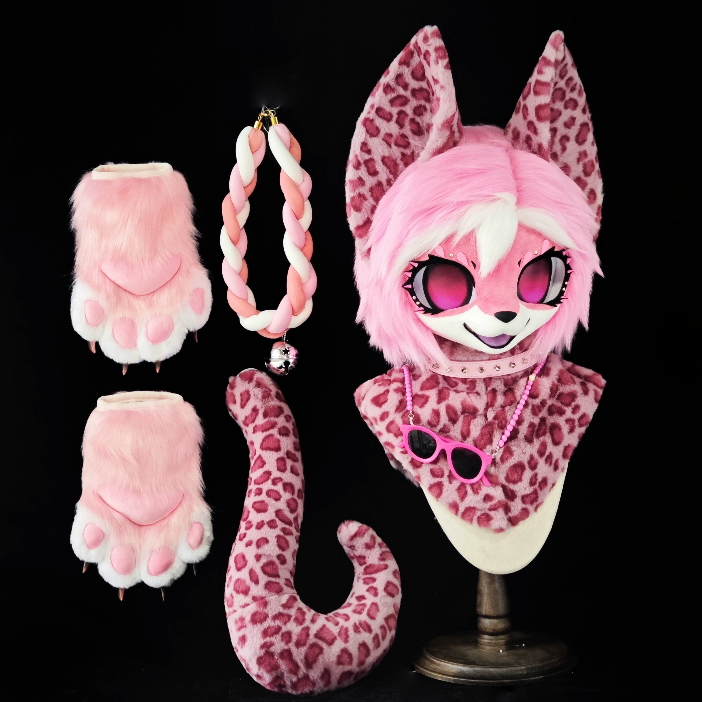 Pink Leopard Kemono Head Fursuit (Gift Handpaws+Tail)