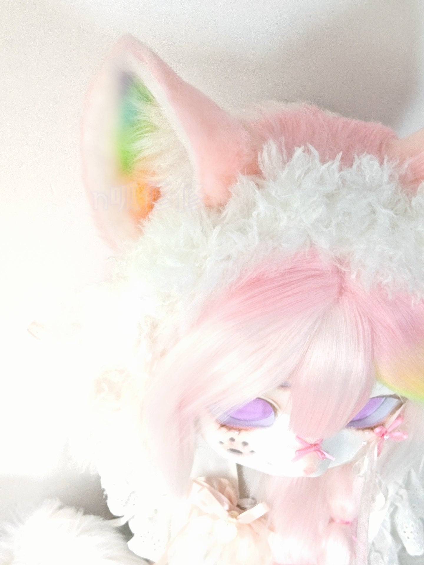 Pink Rainbow Kitten Kig Head Fursuit