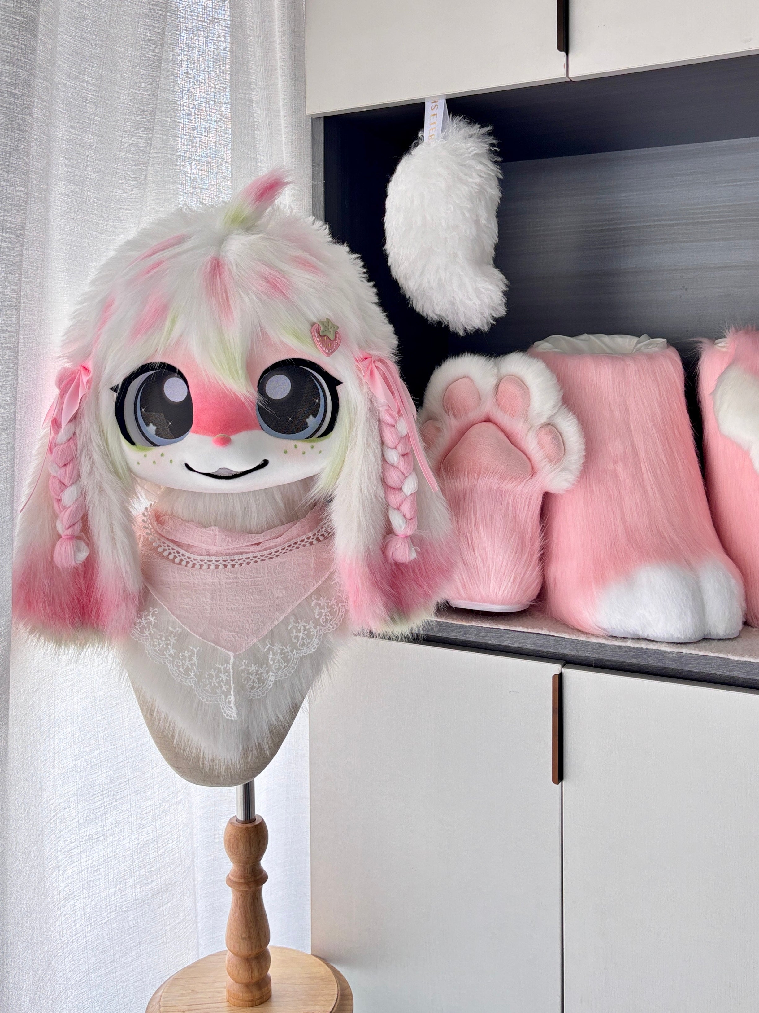 Pink Bunny Kig Full-Set Fursuits (Gift Handpaws+Feetpaws+Tail)