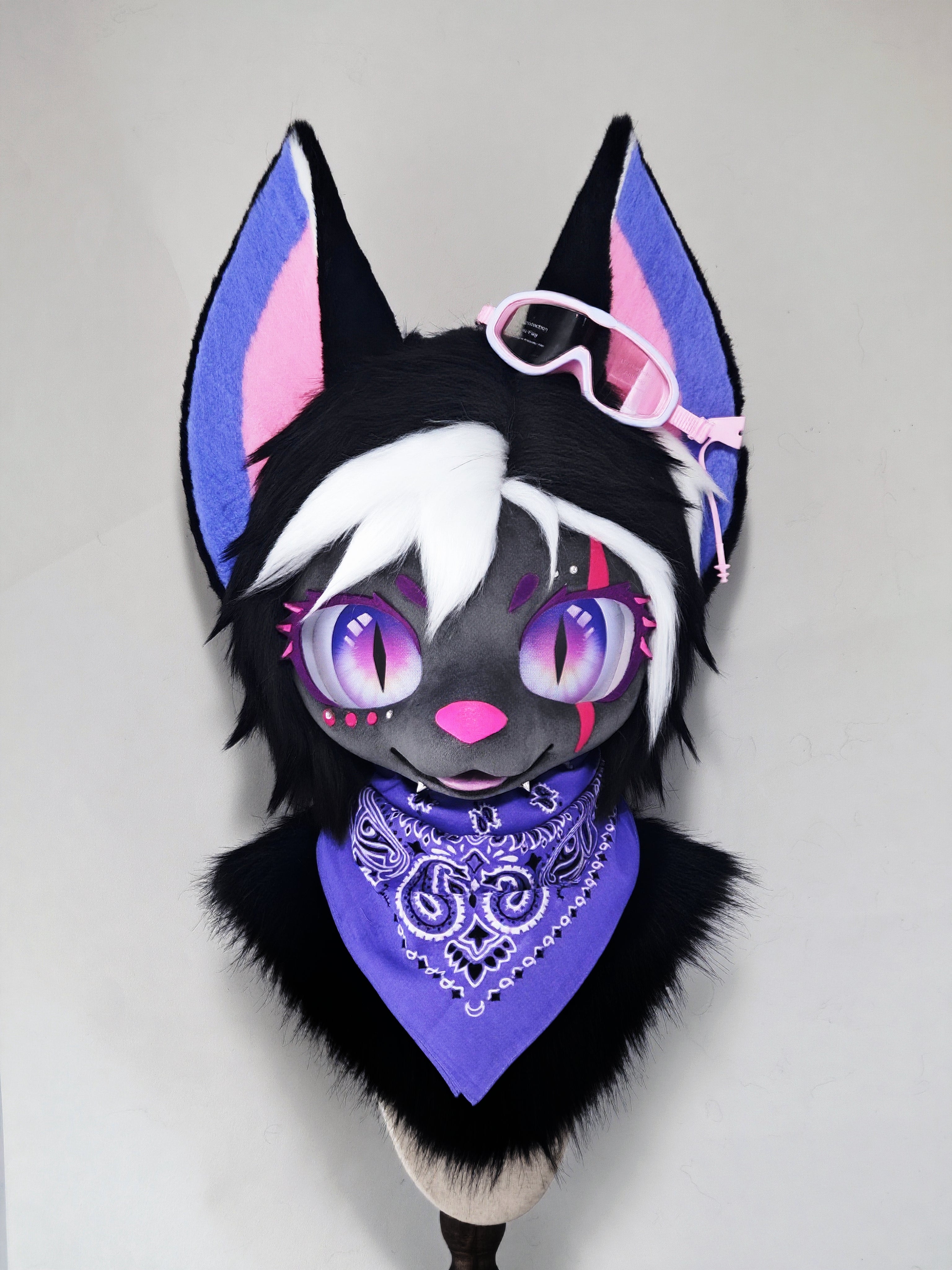 Black Purple Fox Kemono Head Fursuit (Gift Handpaws+Tail)