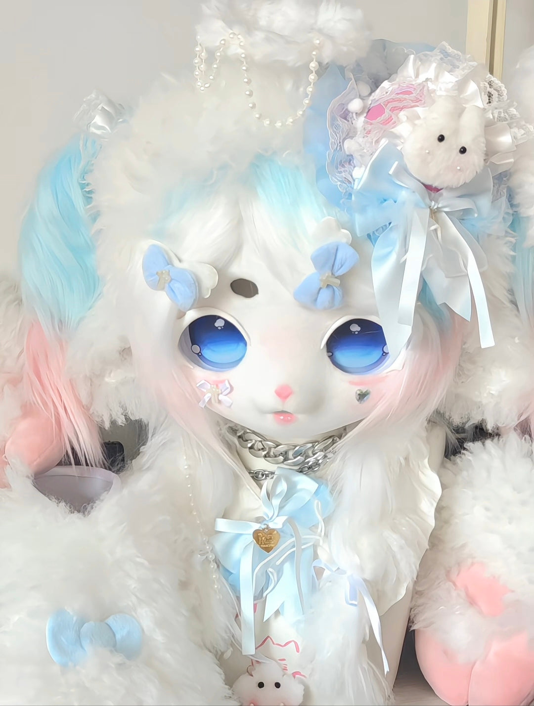 Light Blue Lamb Kig Head Fursuit (Gift Handpaws+Feetpaws+Tail)