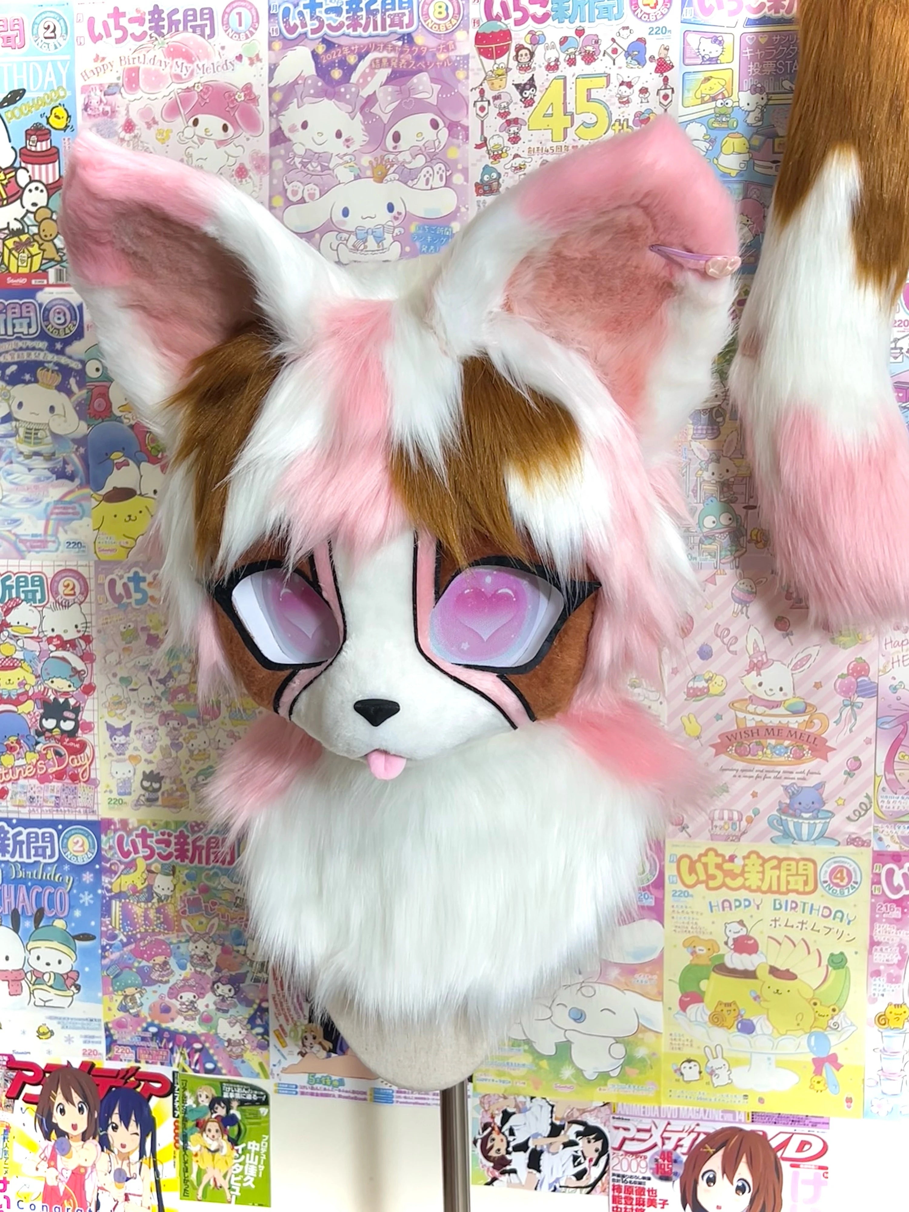Pink Civet Cat Kemono Head Fursuit (Gift Handpaws+Tail)