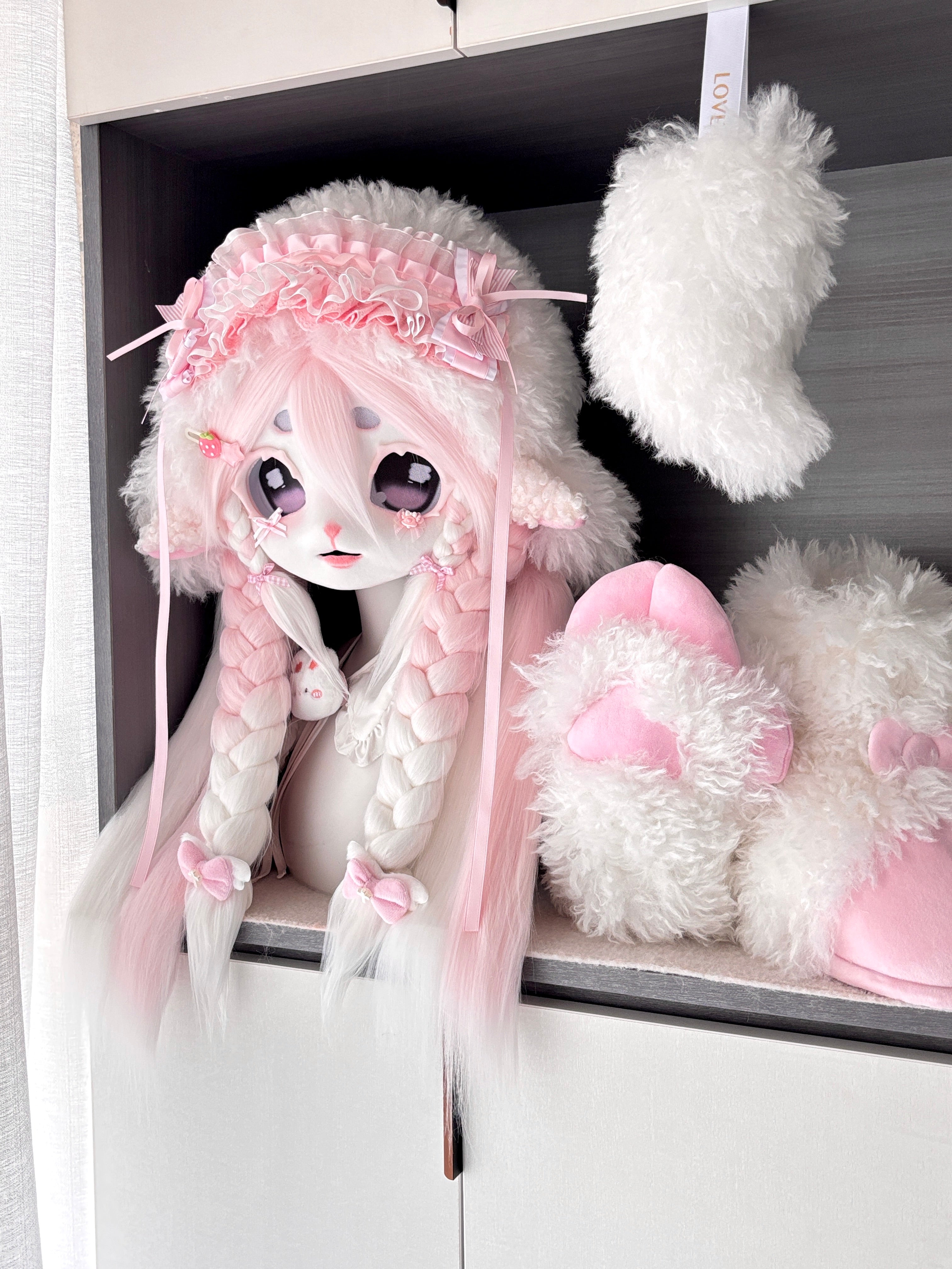 Pink Lolita Lamb Kig Full-Set Fursuit (Gift Handpaws+Feetpaws+Tail)