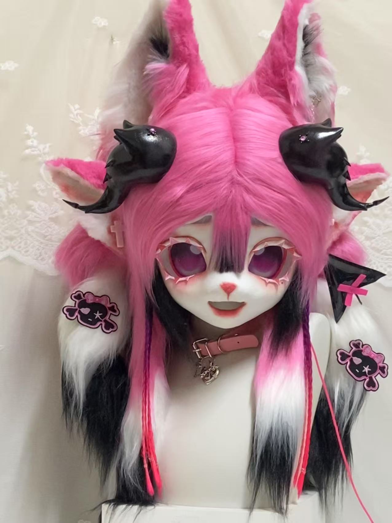 Pink Devil Kig Head Fursuit