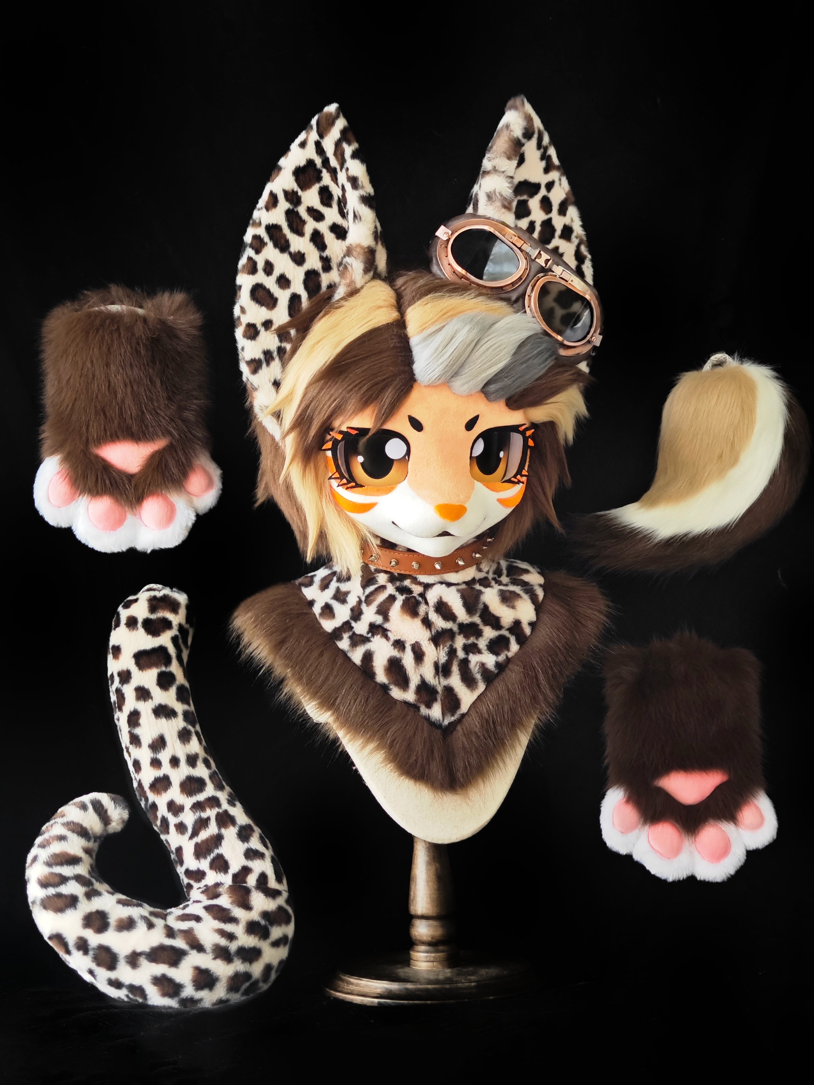Brown Ocelot Kitten Kemono Head Fursuit (Gift Handpaws+Tail)