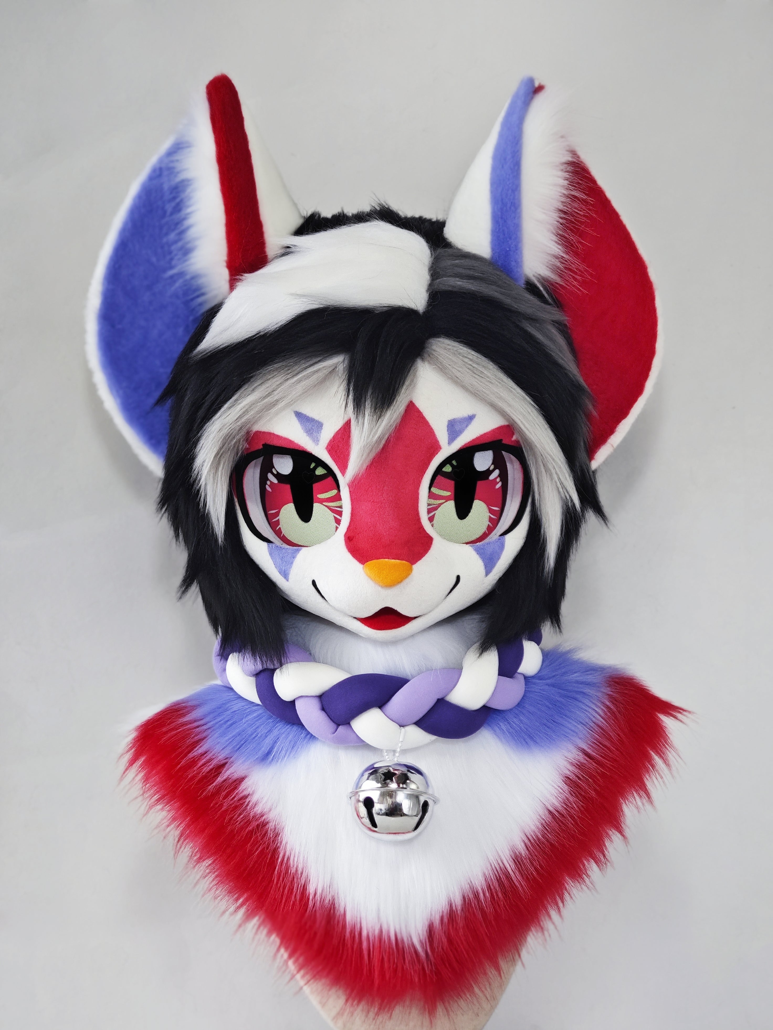 Red Purple Love Kitten Kemono Head Fursuit (Gift Handpaws+Tail)