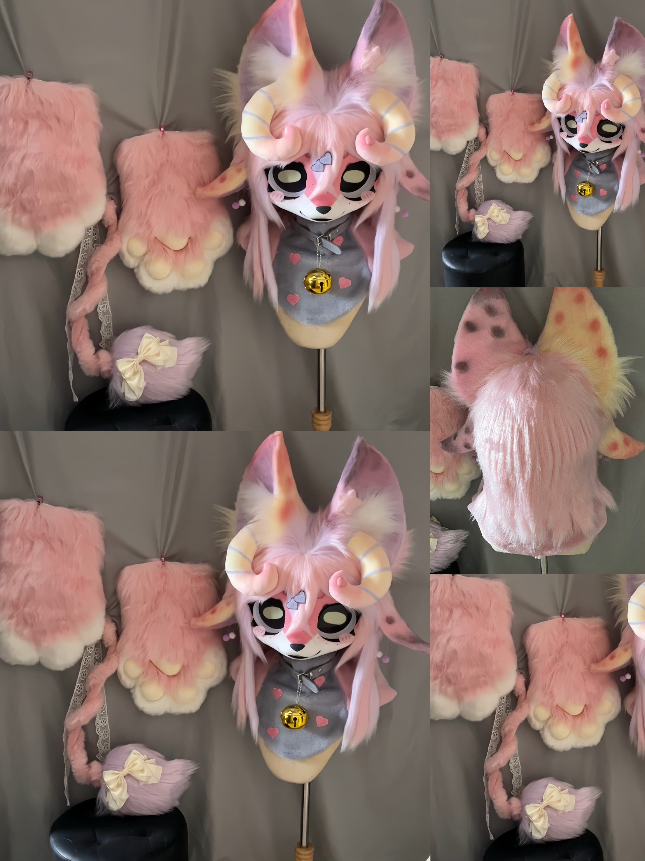 Pink Four-ears Goat Kemono Head Fursuit (Gift Handpaws+Tail)