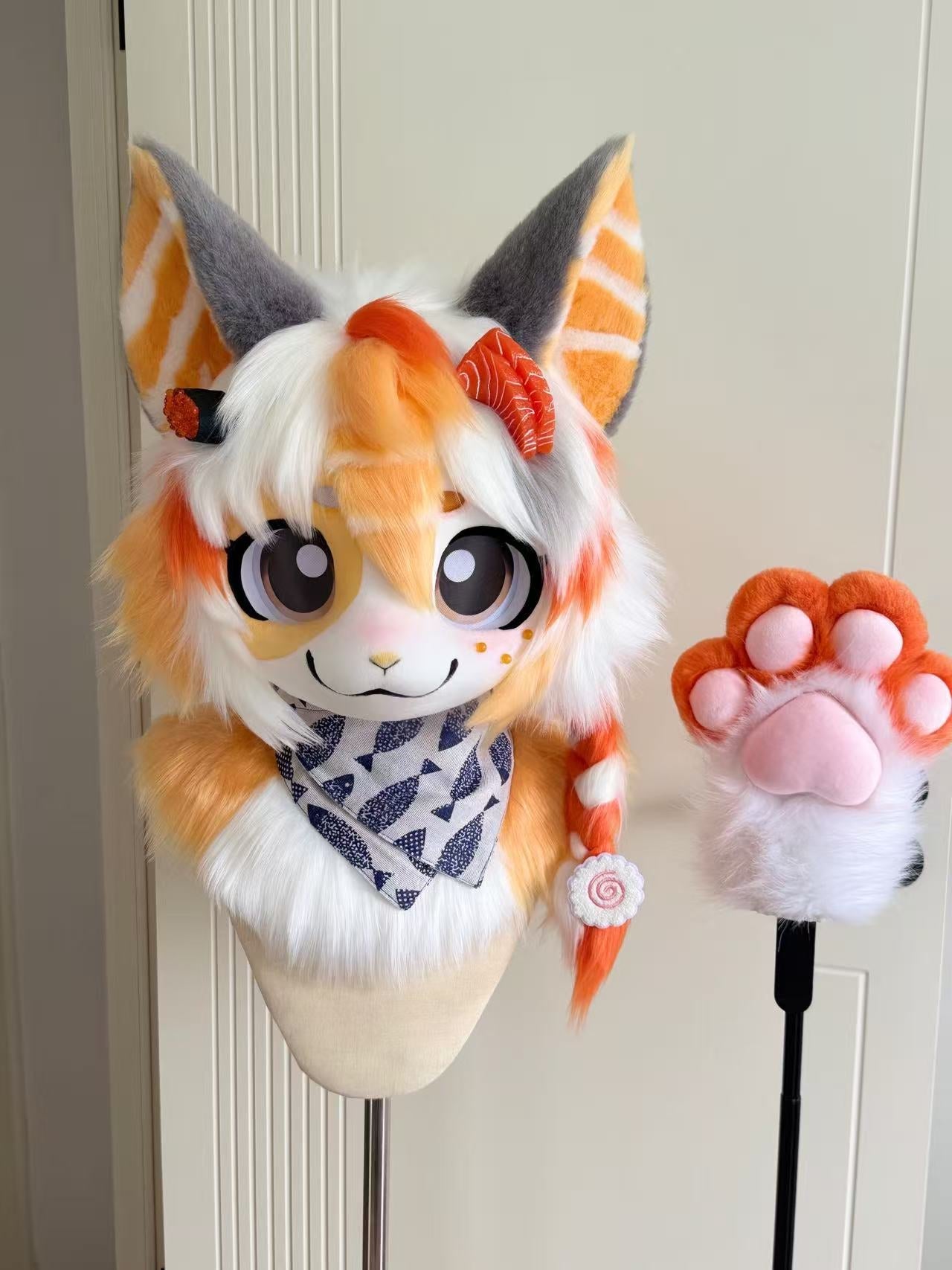 Salmon Kitten Kemono Head Fursuits (Gift Necklace + Handpaws)
