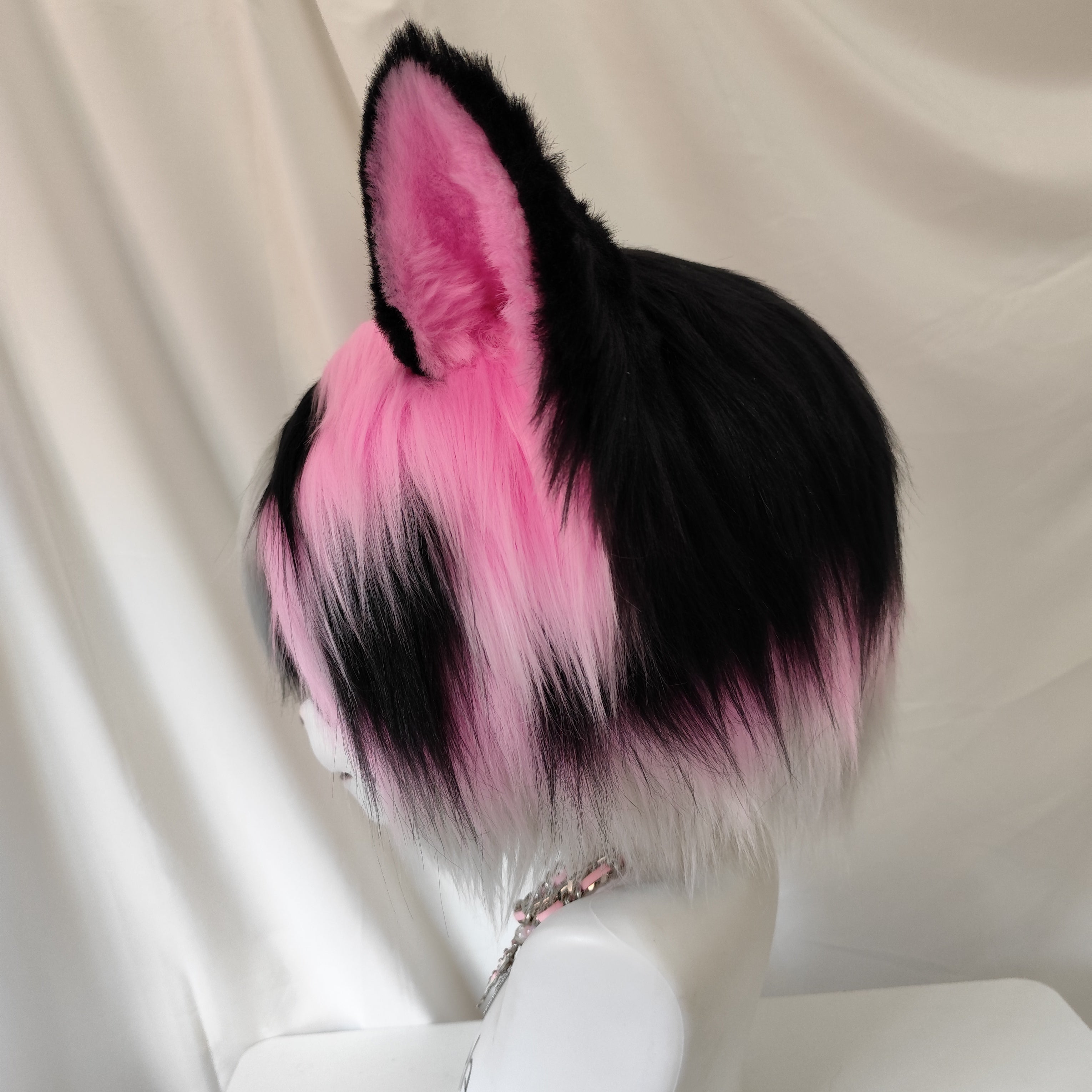 Black Pink Fox Kig Head Fursuit