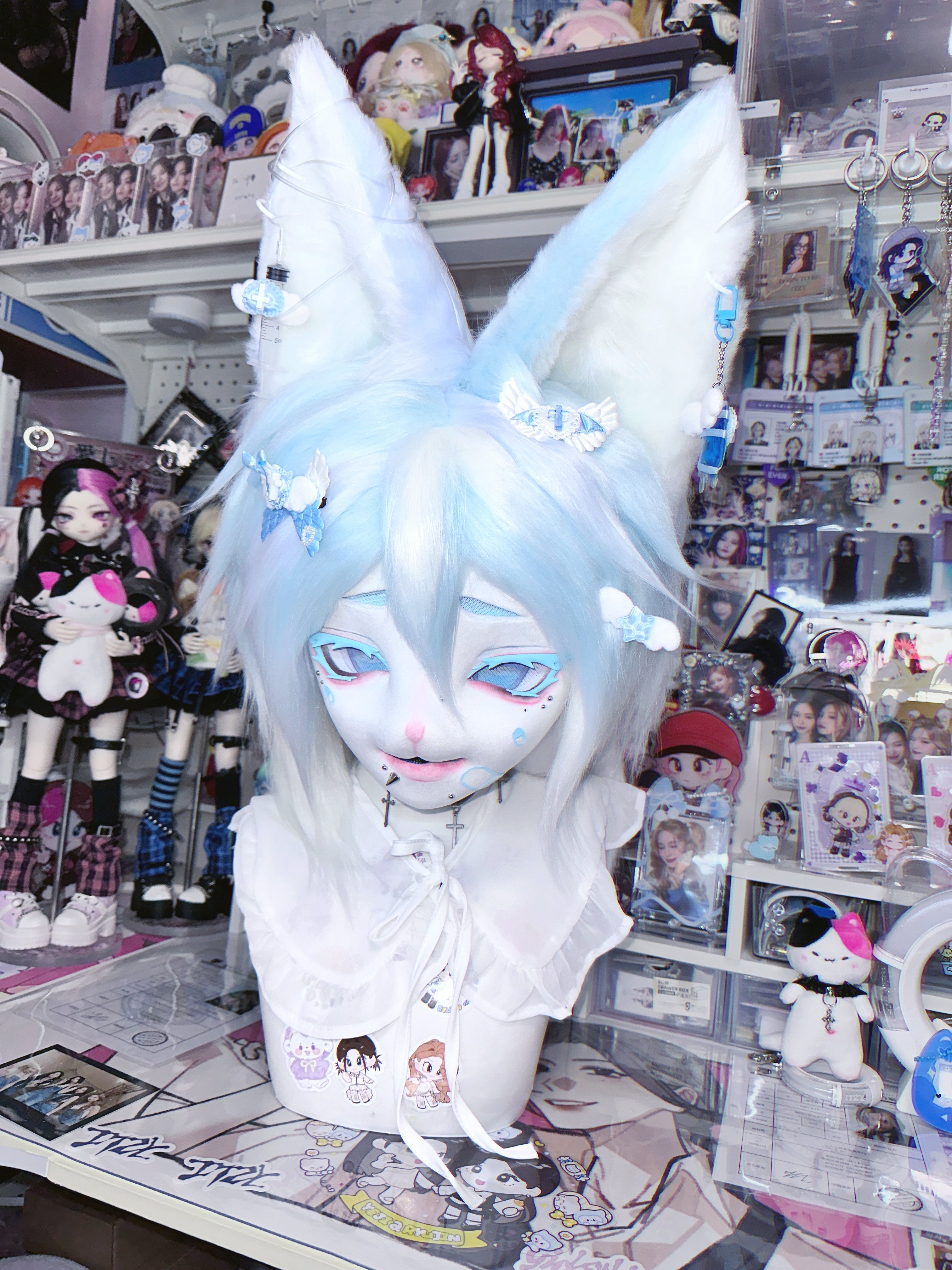 Light Blue Fox Kig Head Fursuit