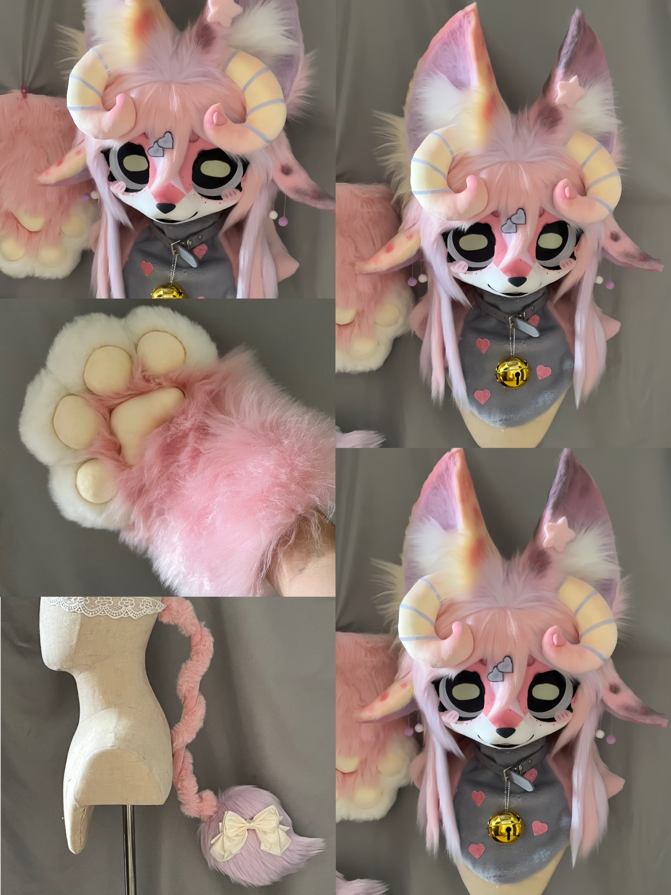 Pink Four-ears Goat Kemono Head Fursuit (Gift Handpaws+Tail)