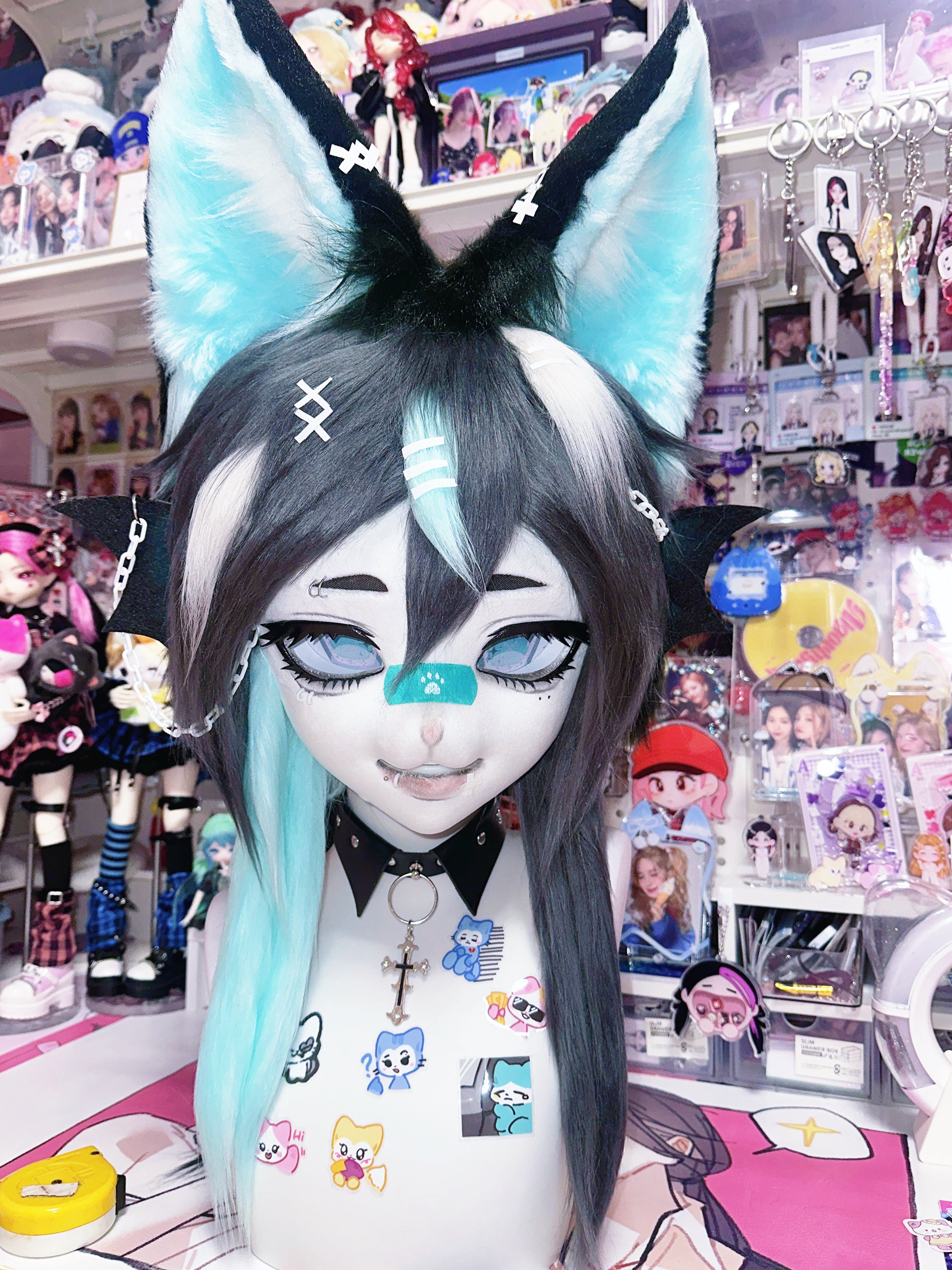 Blue Black Fox Kig Head Fursuit