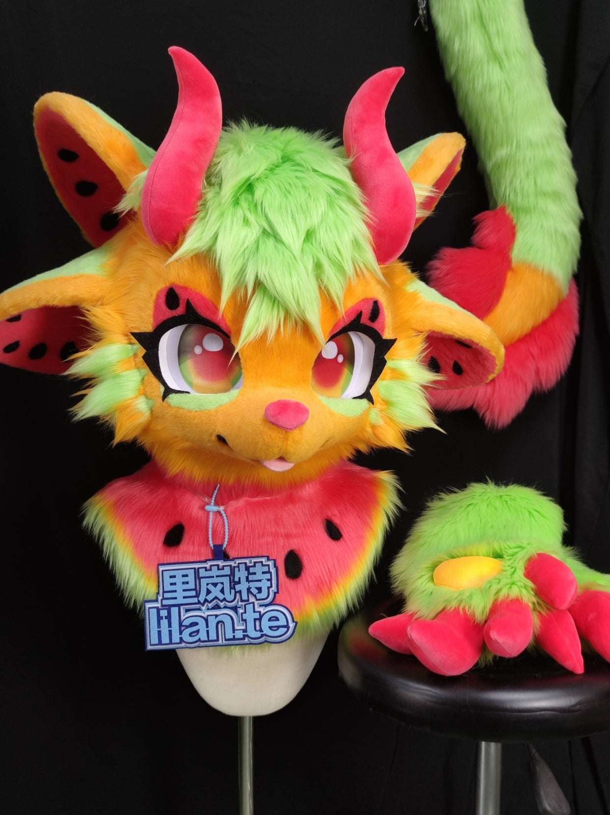 Watermelon Dragon Kemono Head Fursuit (Gift Handpaws+Tail)