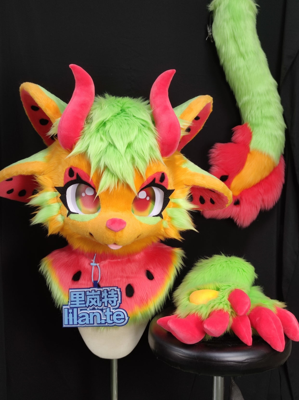 Watermelon Dragon Kemono Head Fursuit (Gift Handpaws+Tail)