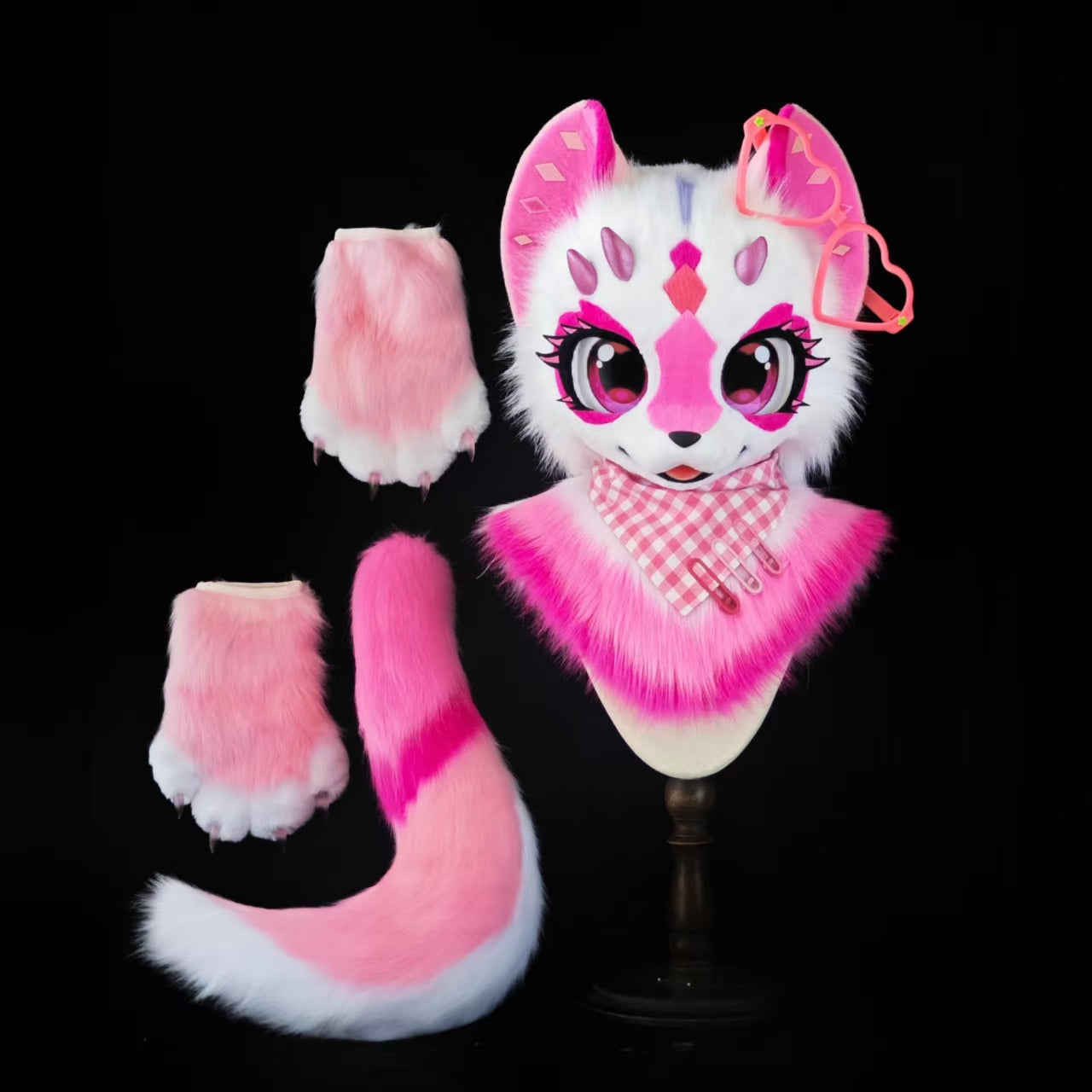 Pink Kitten Kemono Head Fursuit (Gift Handpaws+Tail)